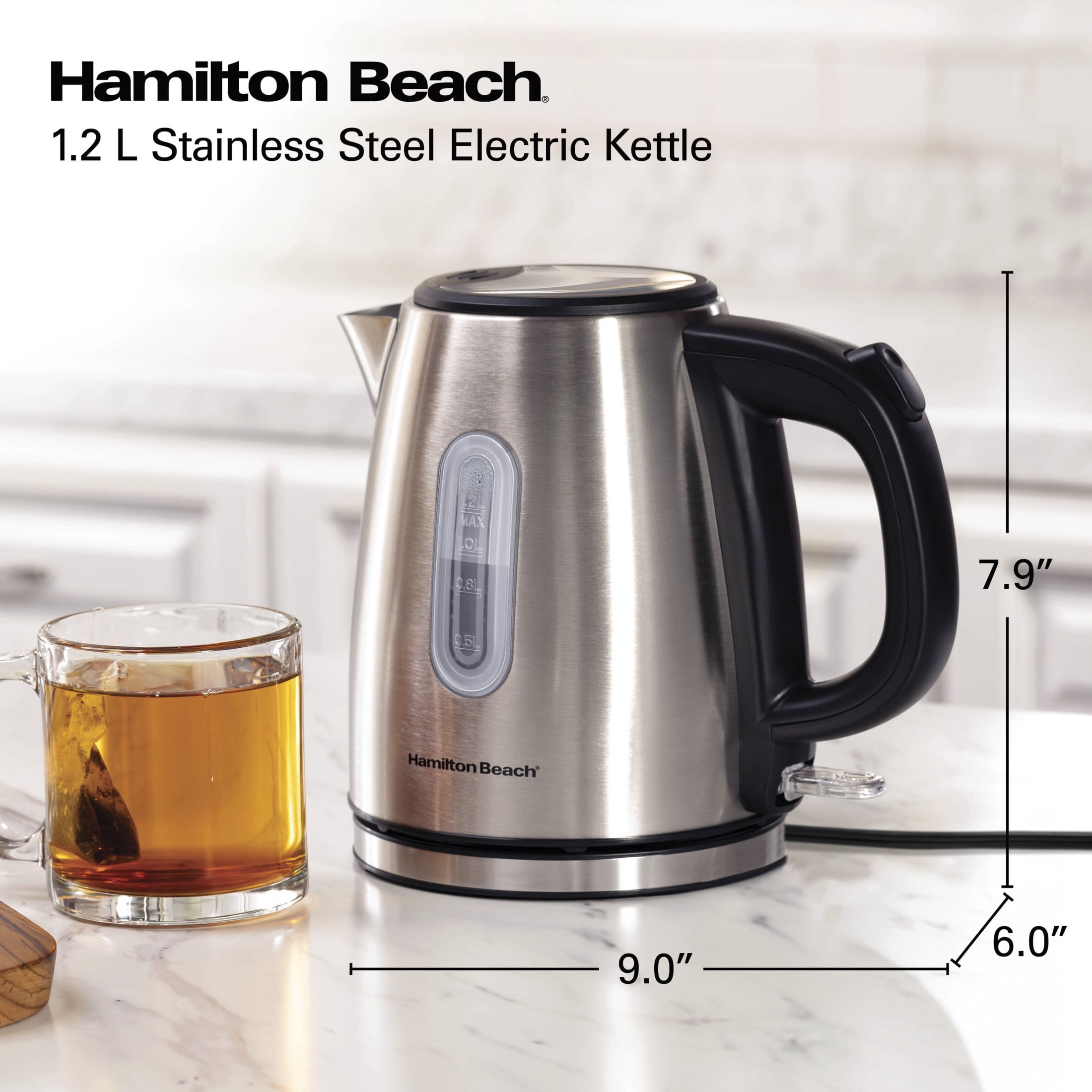 Hamilton Beach Electric Kettle, Stainless Steel Tea and Water Boiler, Ultra-Fast Heating with Auto Shutoff (Silver, 40 fl oz) 585bn