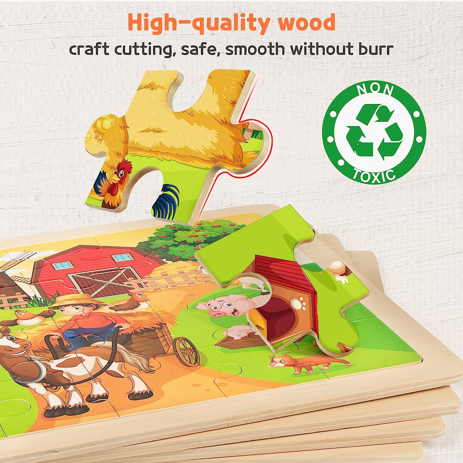 SYNARRY Wooden Animal Jigsaw Puzzle Set, Educational Preschool Learning Toy (4-in-1 Gift Box, 96 Total Pieces) ku3df