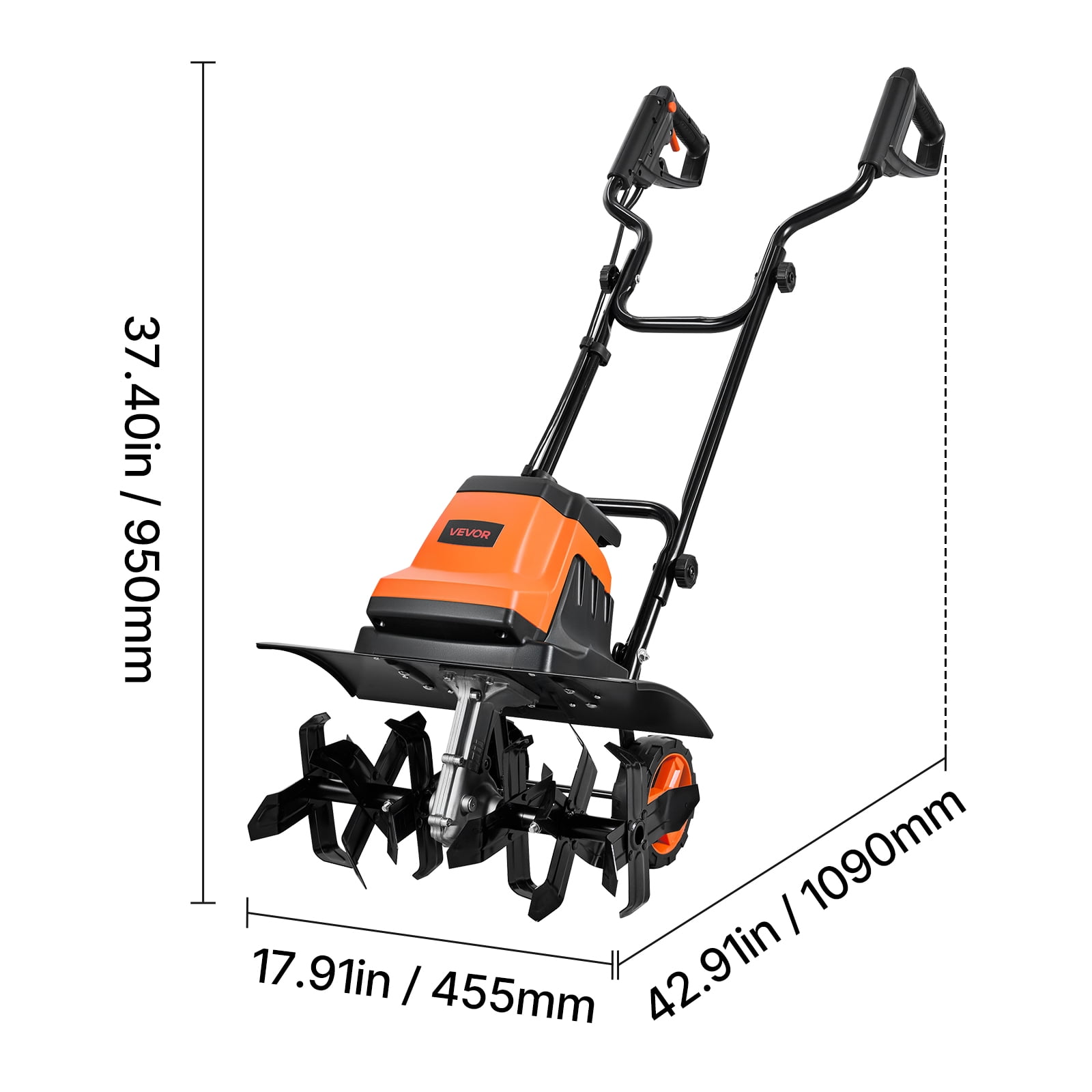 VEVOR Electric Tiller, 15-Amp Corded Garden Rototiller, 18 in Tilling Width with Heavy-Duty Steel Tines and Foldable Handle 9rf4x