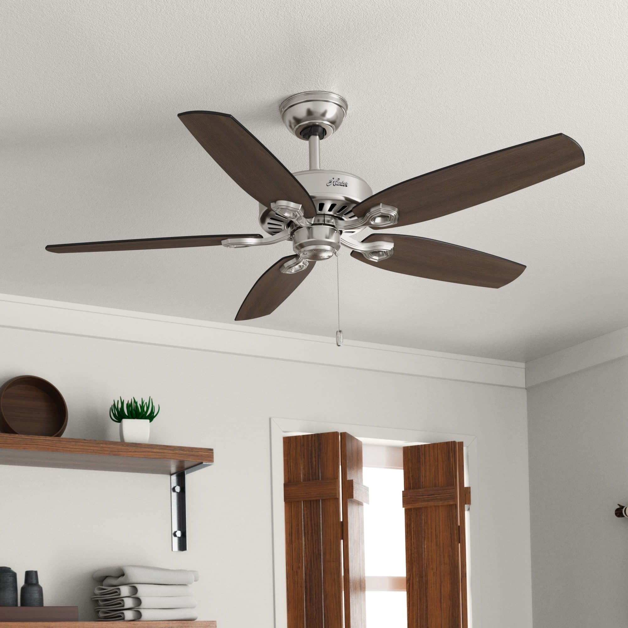 Hunter Builder Elite Indoor Ceiling Fan, 5-Blade Quiet Motor, Pull Chain Control (Brushed Nickel, 52 in) s0h1a
