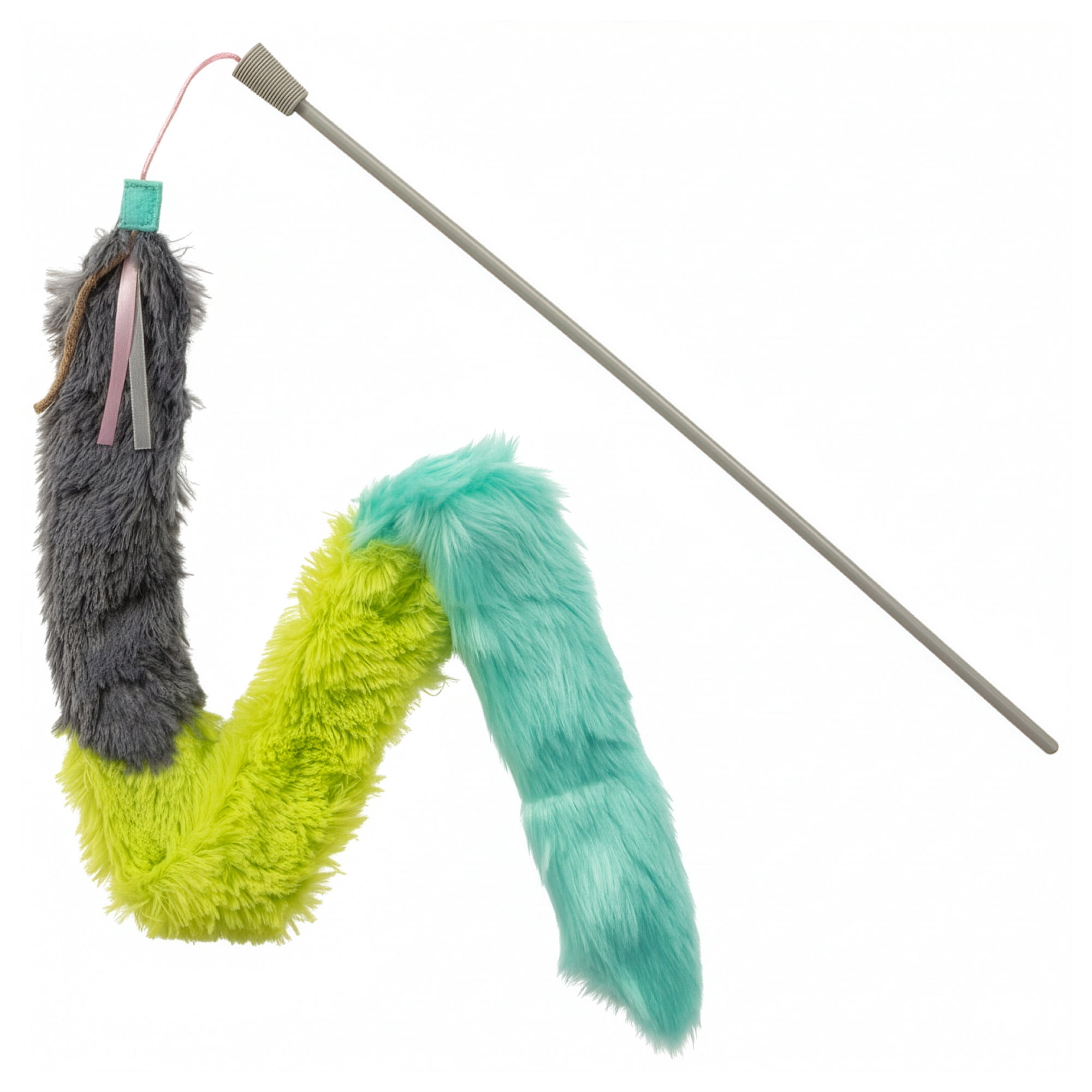 SmartyKat Crazy Catch Interactive Wand Cat Toy with Breakaway Plush Tails (Gray/Blue, 30 in) lygt2