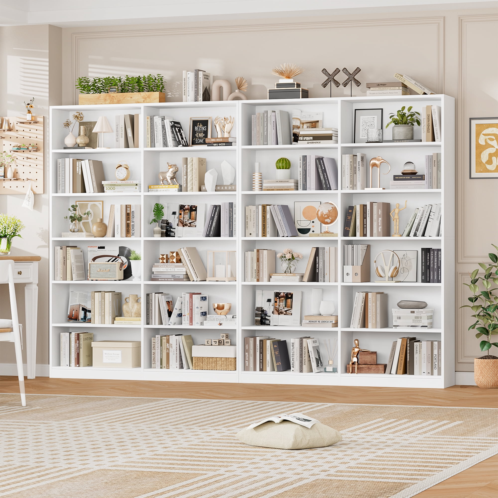 Homfa 6-Tier Double Wide Bookshelf, Extra Large Freestanding Display Storage Organizer for Home Office (White, 47.2 in W x 11.8 in D x 74.3 in H) sz3pl
