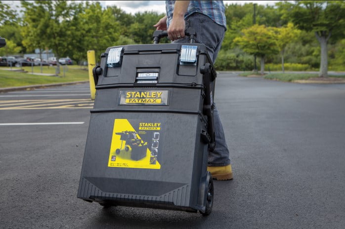 STANLEY FatMax 4-in-1 Mobile Work Station, Heavy-Duty Rolling Tool Box with Telescopic Handle (24.8 in. H x 16.2 in. W x 21.6 in. L) gegq5