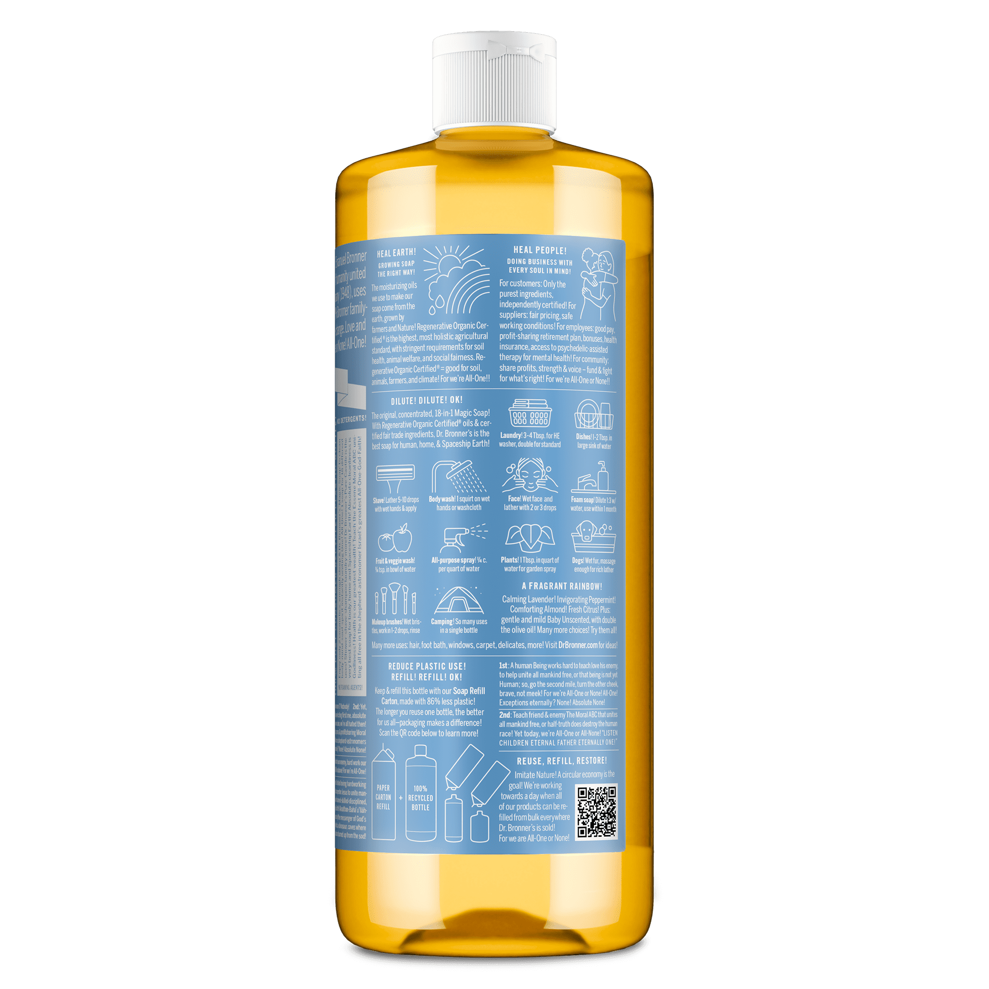 Dr. Bronner's Pure-Castile Liquid Soap, Unscented Organic Face and Body Wash (32 oz) e4ilh