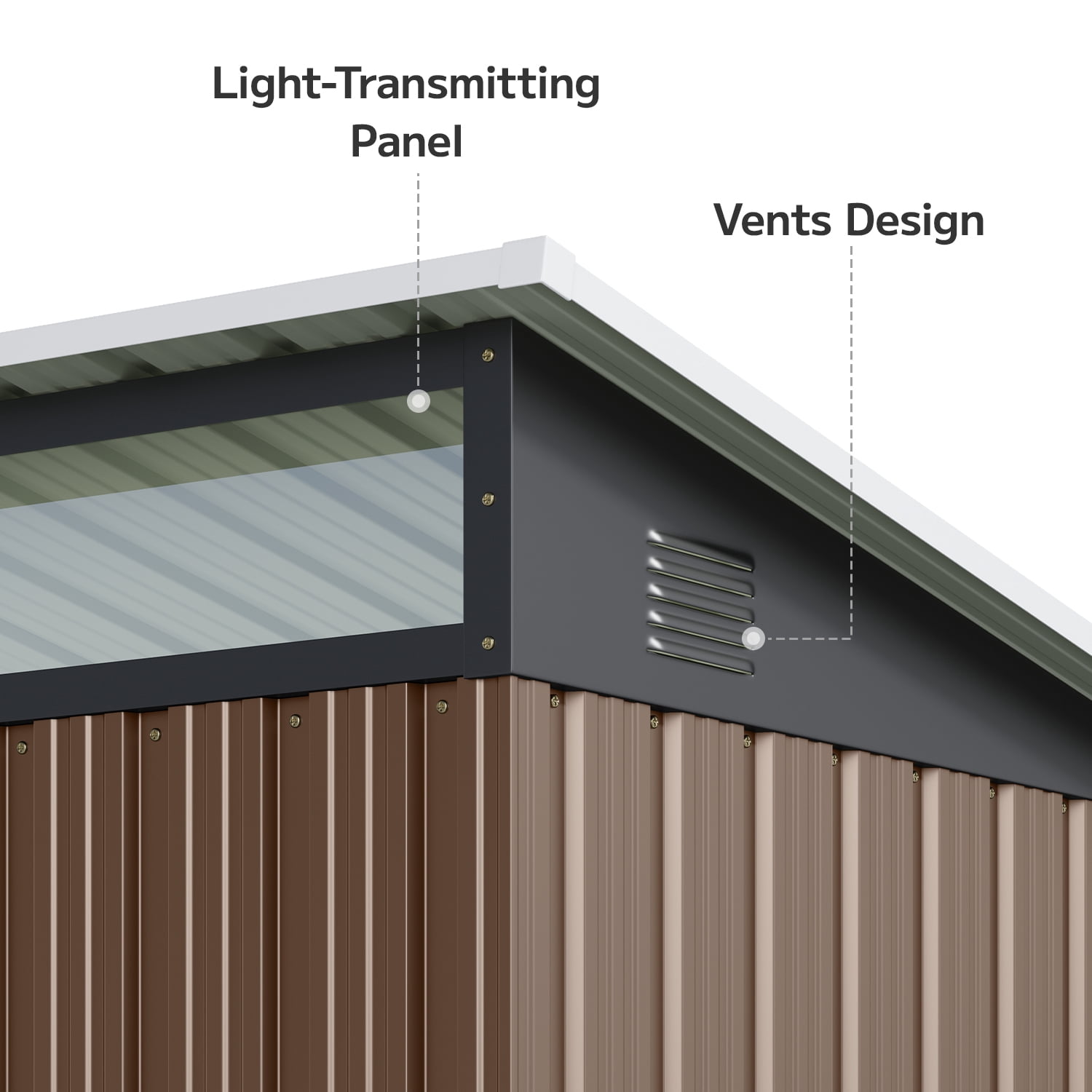 Asofer Lockable Metal Tool Shed, Outdoor Storage Cabinet with Double Doors and Light Window (Brown, 76.8 in x 42.9 in x 77.2 in) h7x2o