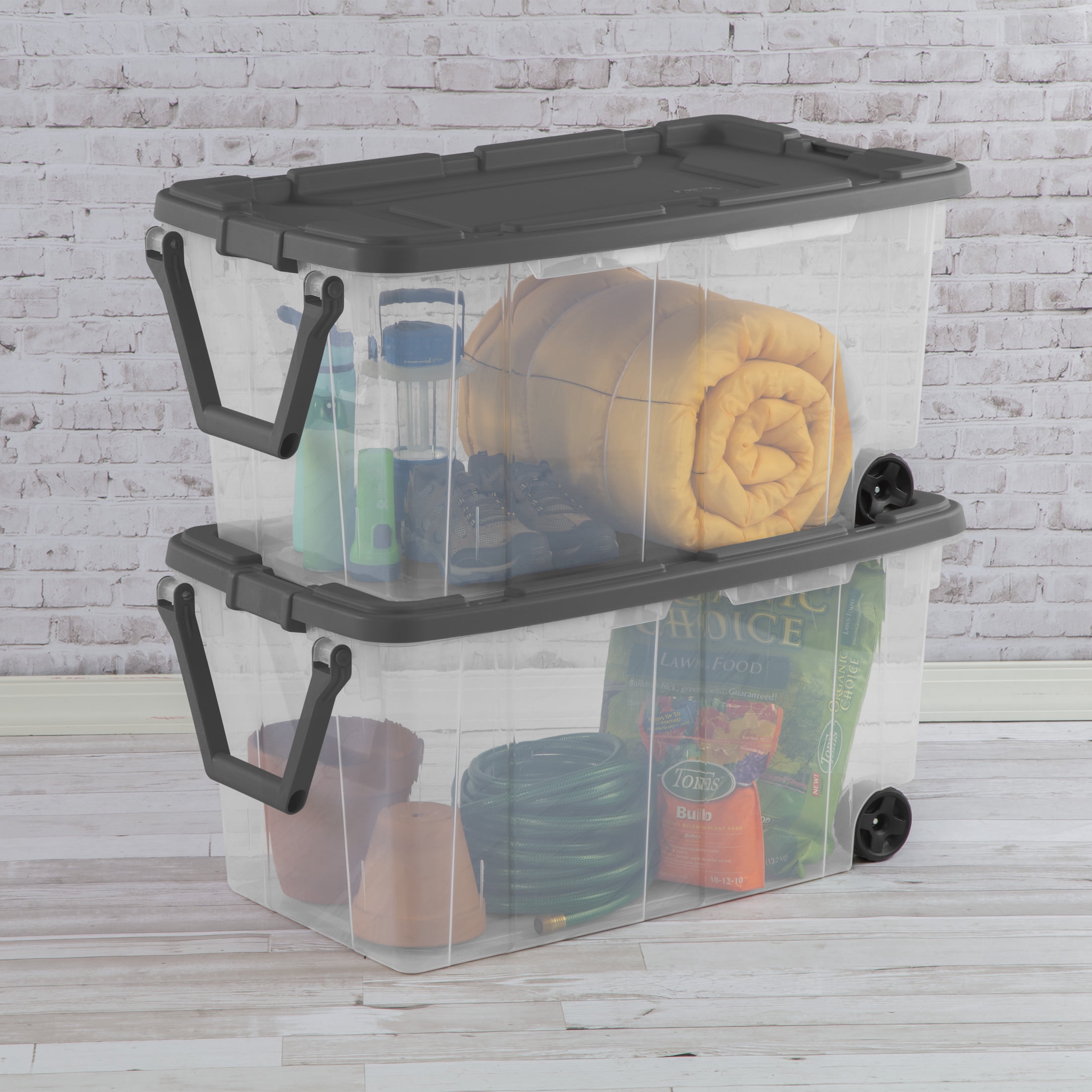 Sterilite 160 Quart Wheeled Storage Box, Extra Large Durable Plastic Bin with Latch Lid (Clear, 160 Quart) 1h5xi