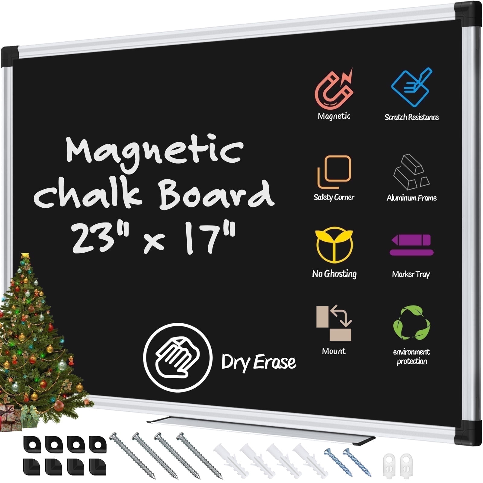 AGCAN Magnetic Chalkboard Wall Mounted Writing Board for Home and School (Black, 23 in x 17 in) nlu5c