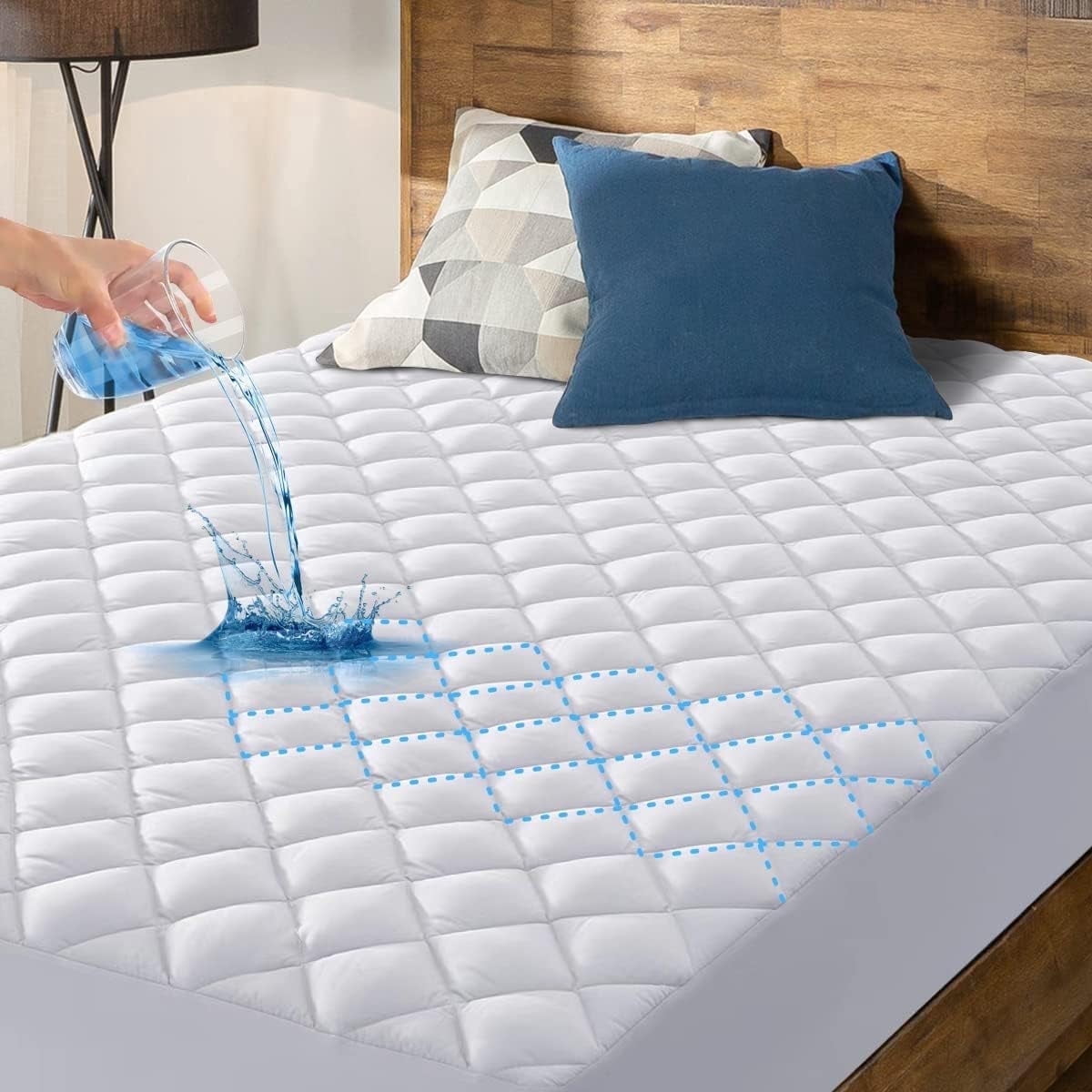 Naiade Waterproof Mattress Pad Protector, Breathable Quilted Mattress Cover with 21 in Deep Pocket (White, Queen) w3r84