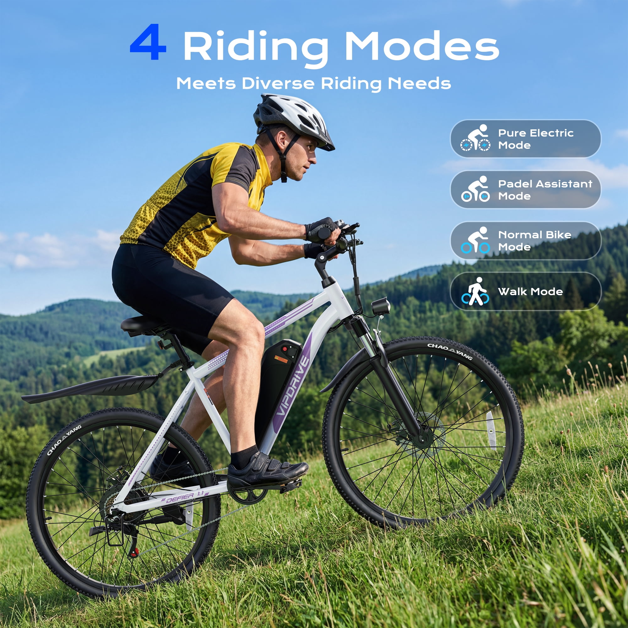 VIPDRIVE Electric Mountain Bike for Adults, 750W Motor, 48V Removable Battery, 20MPH E-Bike (White, 26 in) 0mx8g