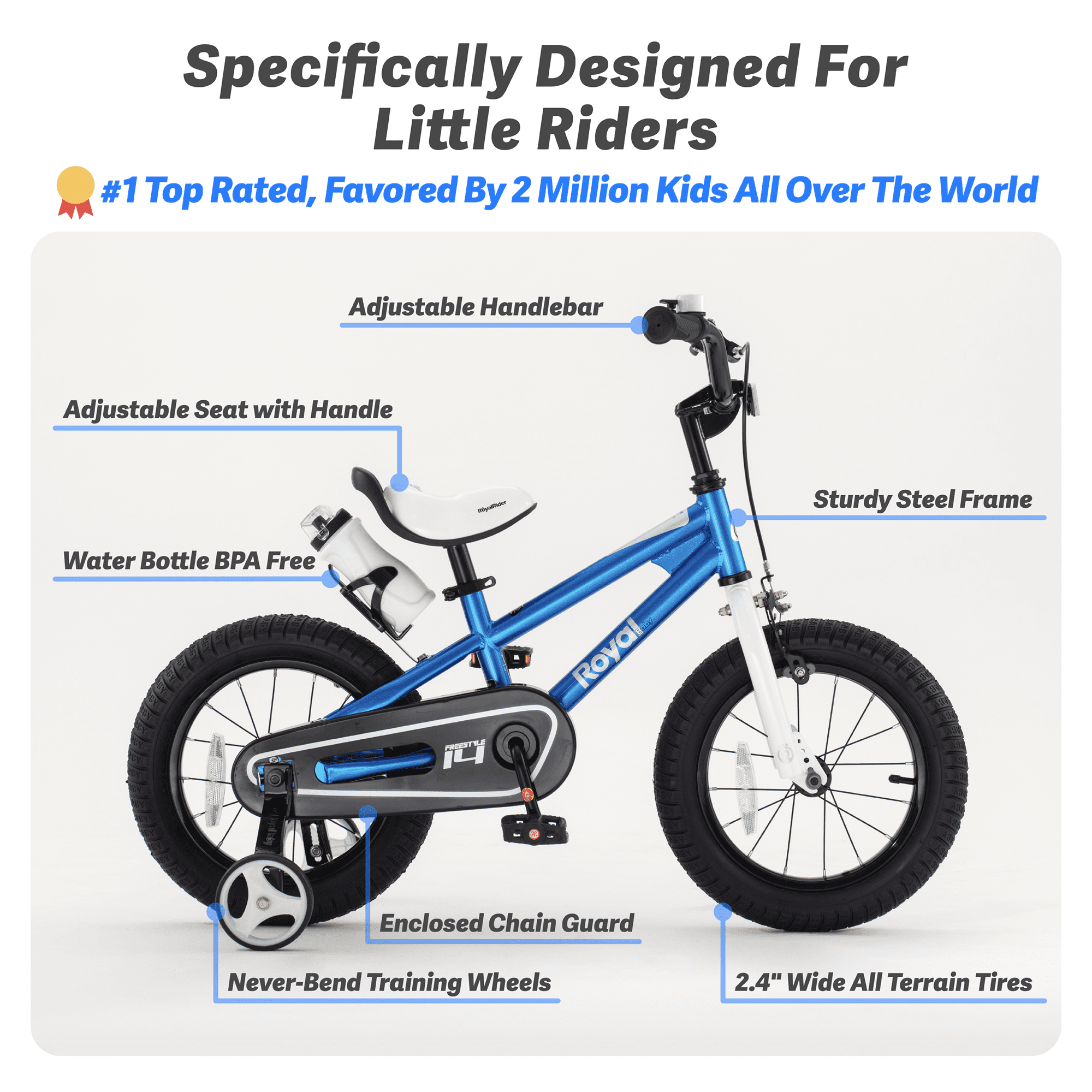 Royal Baby 14 in BMX Freestyle Kids Bike with Training Wheels (Blue, 14 in) yqirx