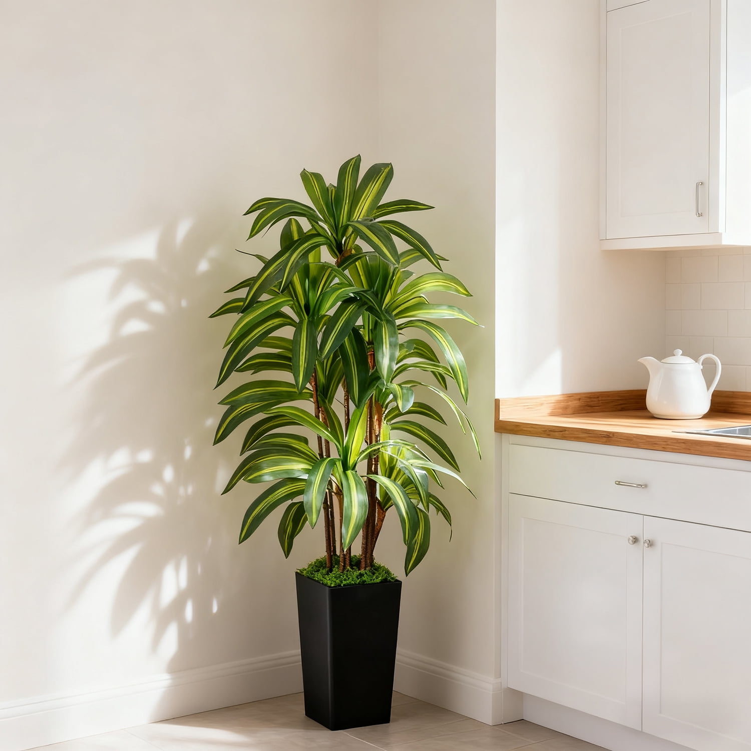NOVAROOT Artificial Dracaena Tree, Faux Tropical Floor Plant with Black Planter (5 ft) 4hxx9