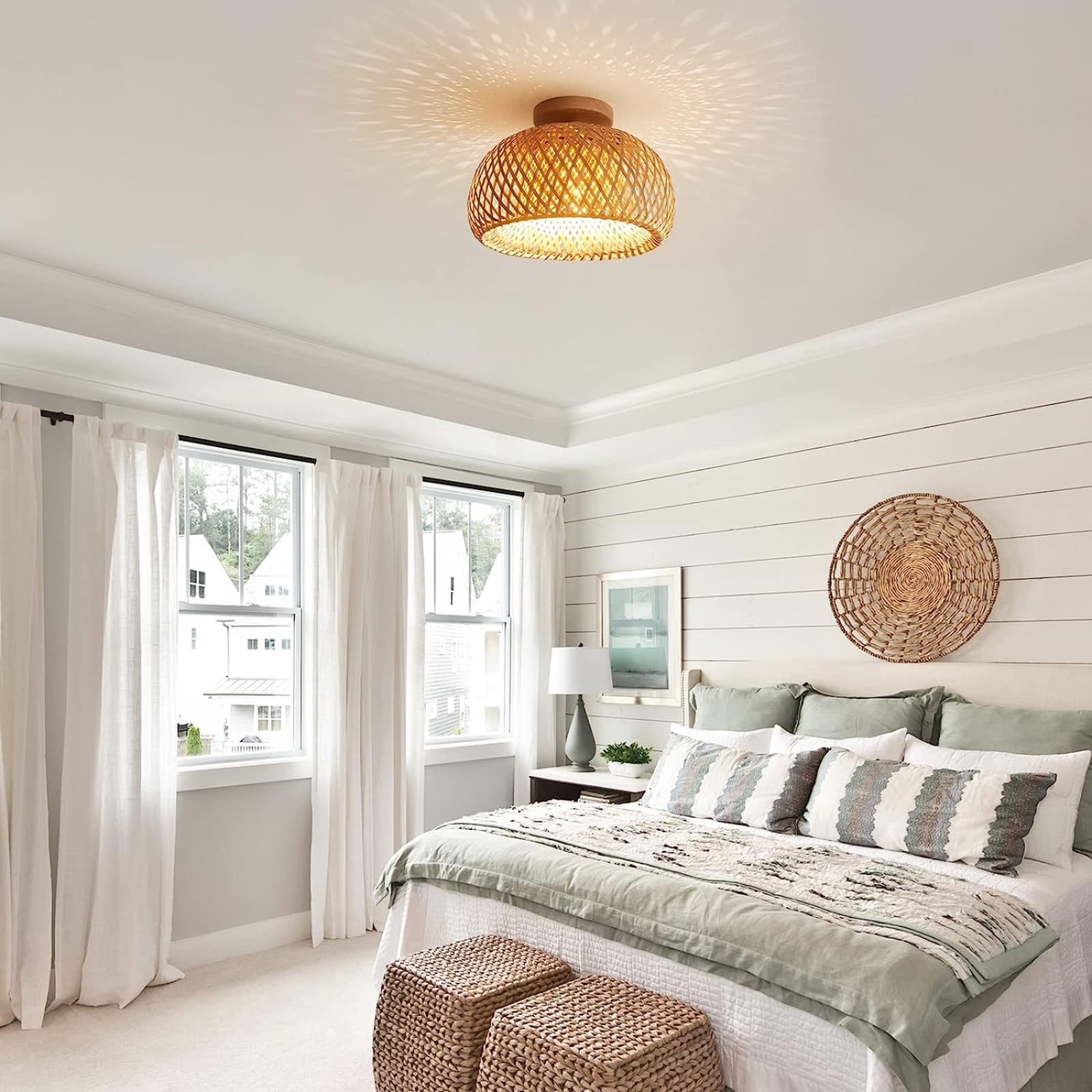 IC INSTANT COACH Rattan Semi Flush Mount Ceiling Light, Handmade Boho Bamboo Chandelier for Farmhouse Bedroom and Hallway (Natural, 10 in) jimth