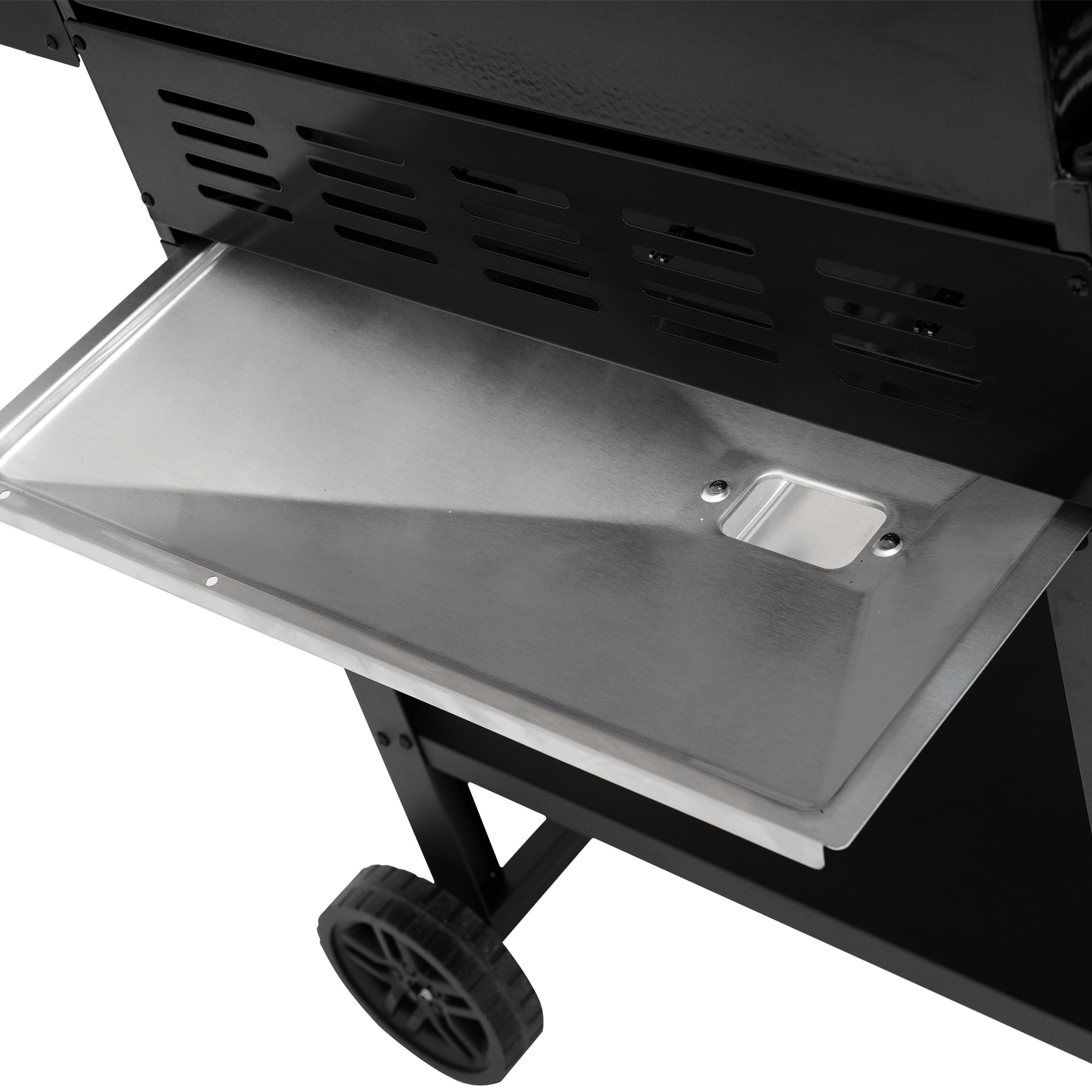 Monument Grills 4-Burner Liquid Propane Gas Grill, Stainless Steel Outdoor BBQ with Clearview Lid and Foldable Side Shelf (Black, 570 sq. in.) is2t4