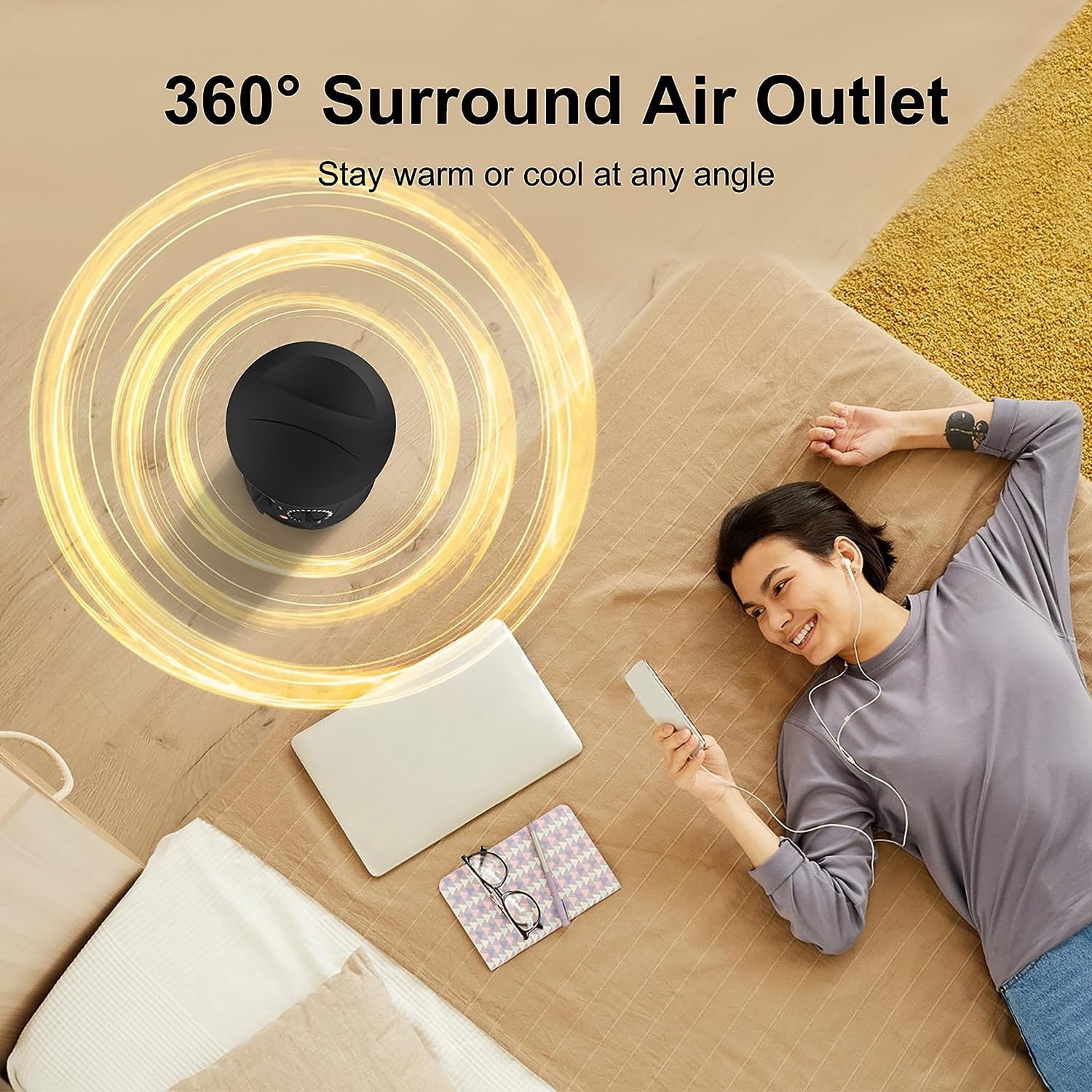 Lifesmart 360 Surround Ceramic Heater with Adjustable Thermostat (Black, 1 Unit) x8x02