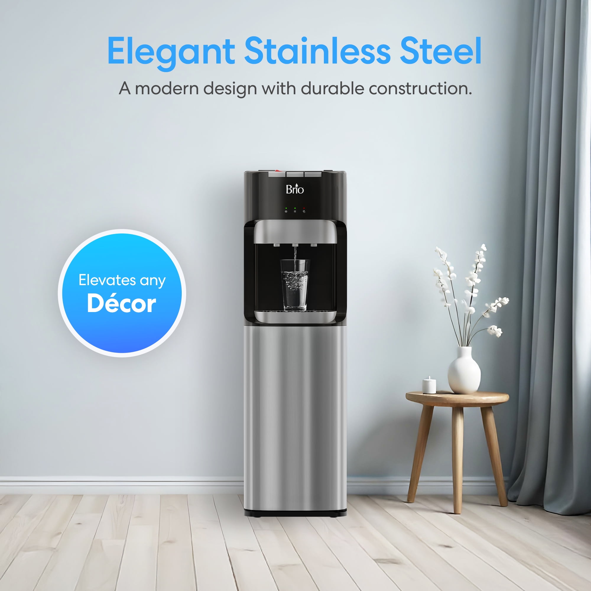 Brio Bottom Load Water Cooler Dispenser with Hot, Cold, and Room Temperature Settings (Silver, 41.4 in) mrpmu