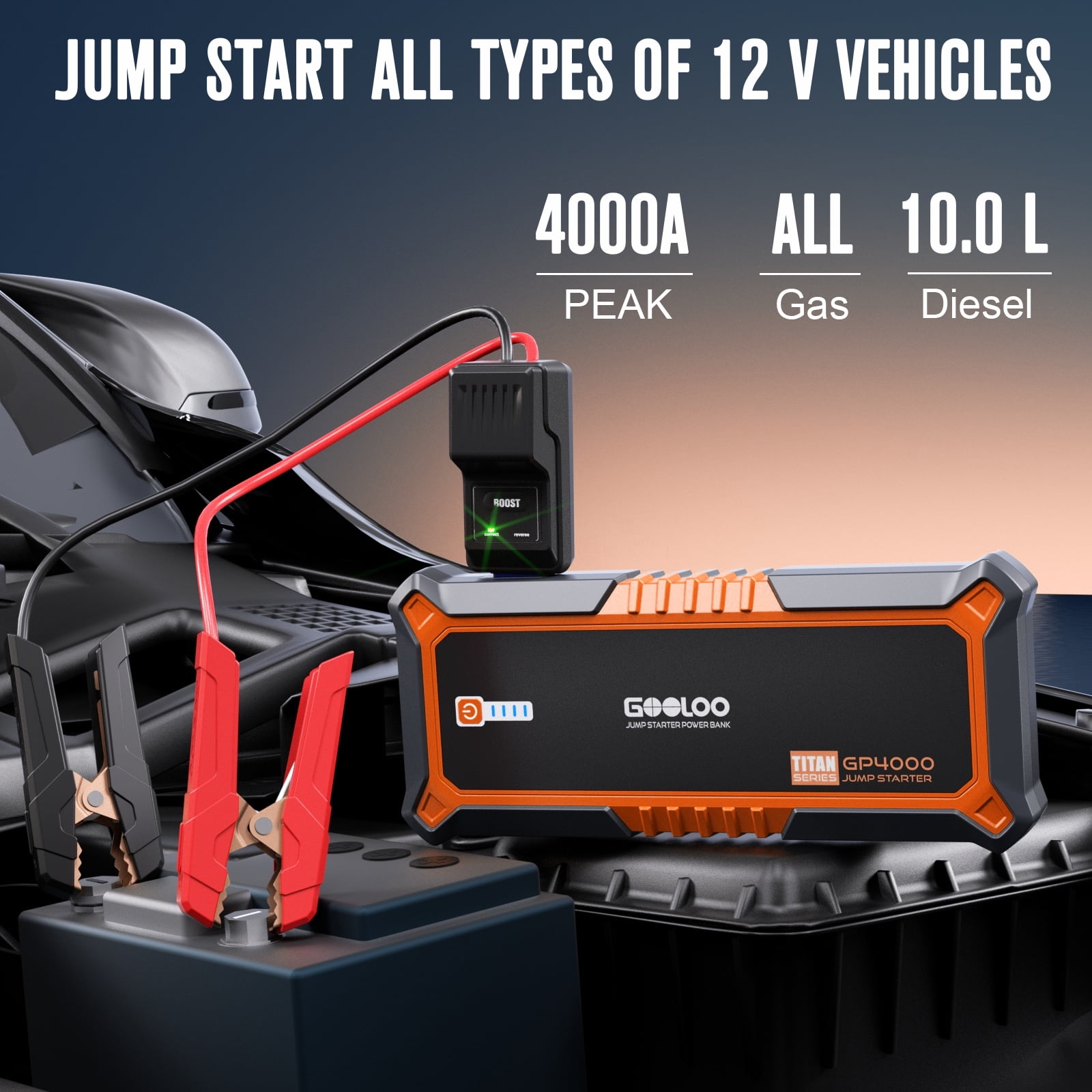 Gooloo GP4000 Portable Car Jump Starter (4000A Peak, 12V Battery Booster for Gas and 10.0L Diesel Engines) a7km3