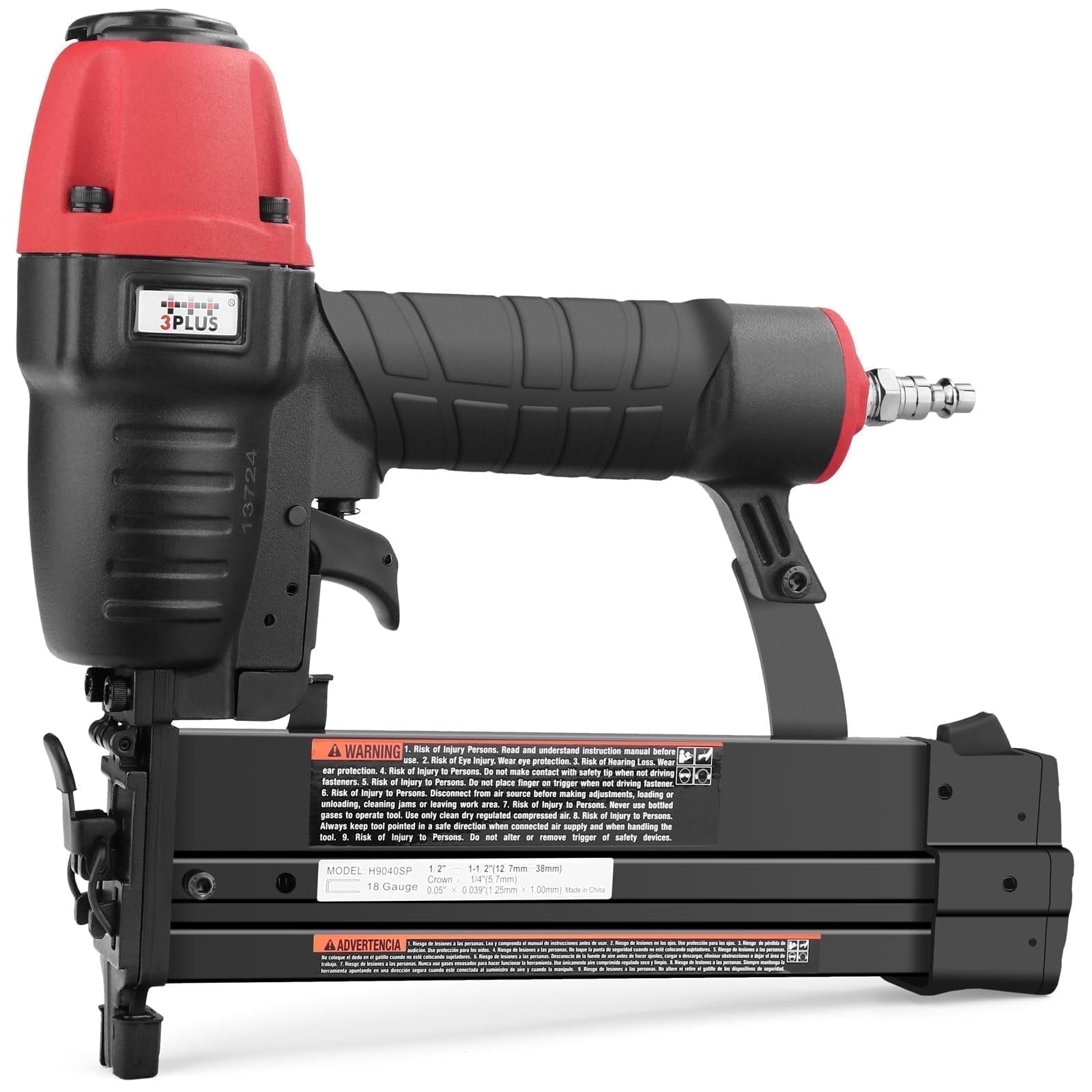 3Plus H9040SP Pneumatic Staple Gun, Heavy-Duty Narrow Crown Stapler for Woodworking (Black, 18 Gauge) s7xwc