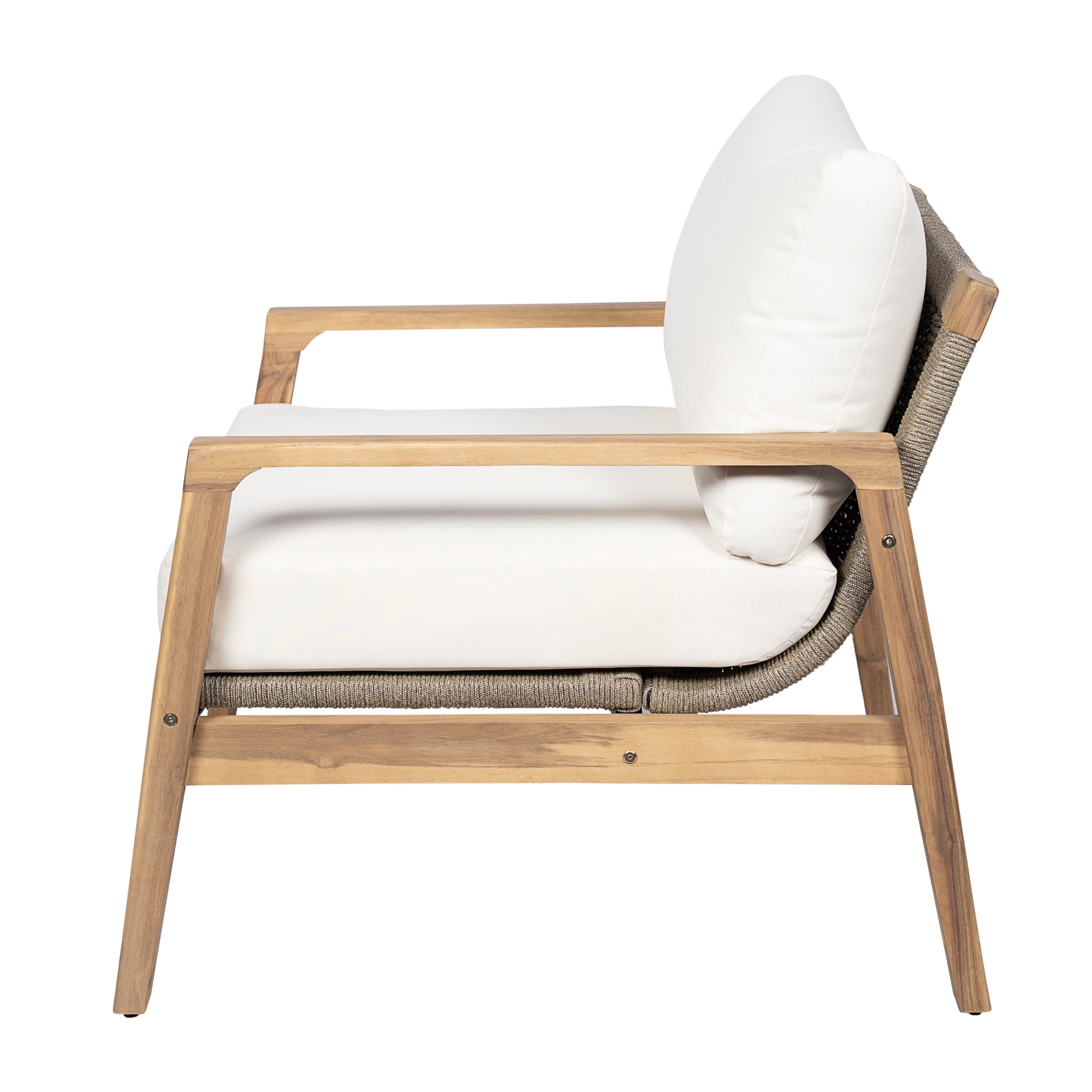 Christopher Knight Home Rustic Outdoor Acacia Wood Club Chair with Curved Rope Back (White, 31.89 in D x 27.17 in W x 27.17 in H) o25g5