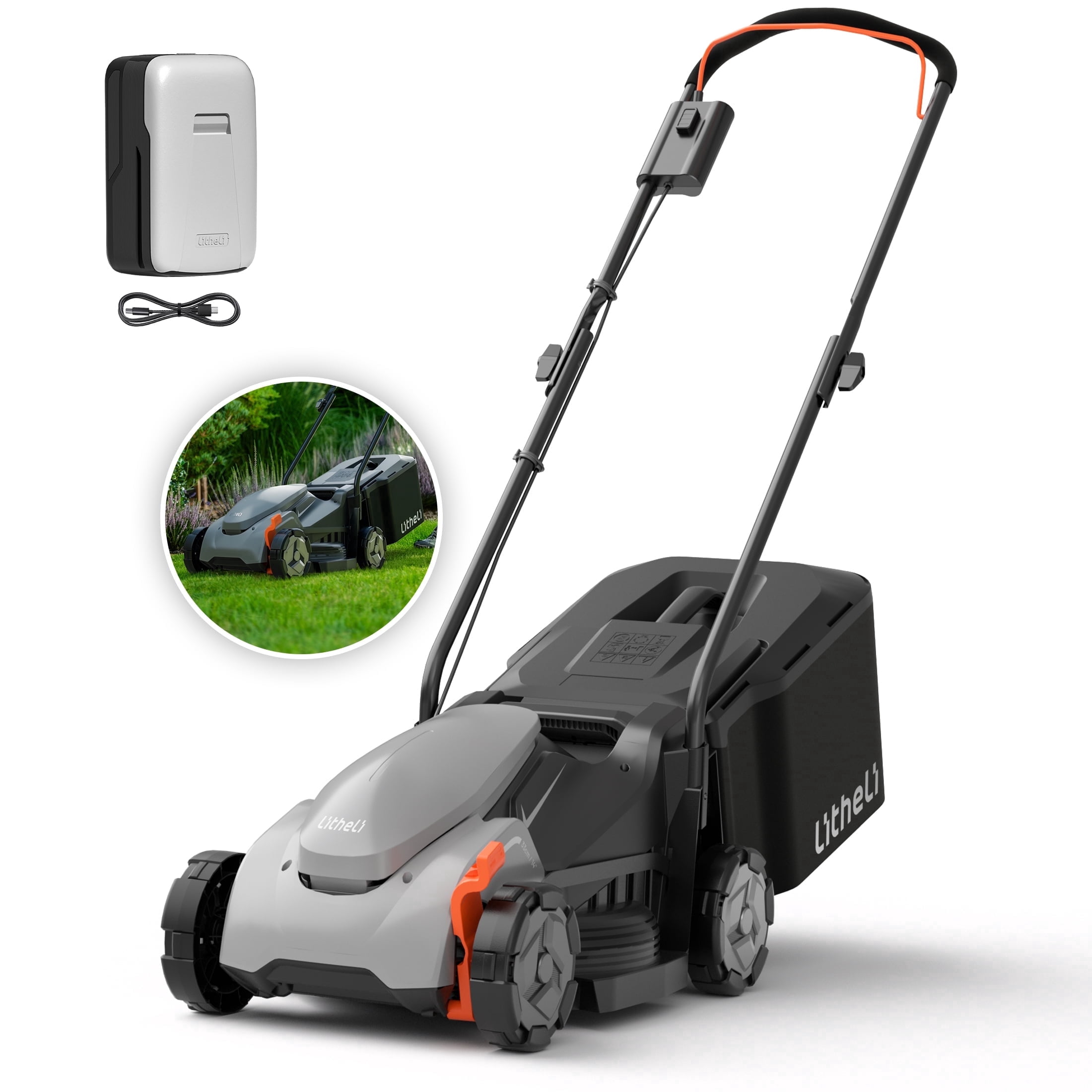 Litheli 13-Inch Cordless Electric Lawn Mower (20V, Brushless Motor, Lightweight Push Mower, 5.0Ah Battery) a8co5