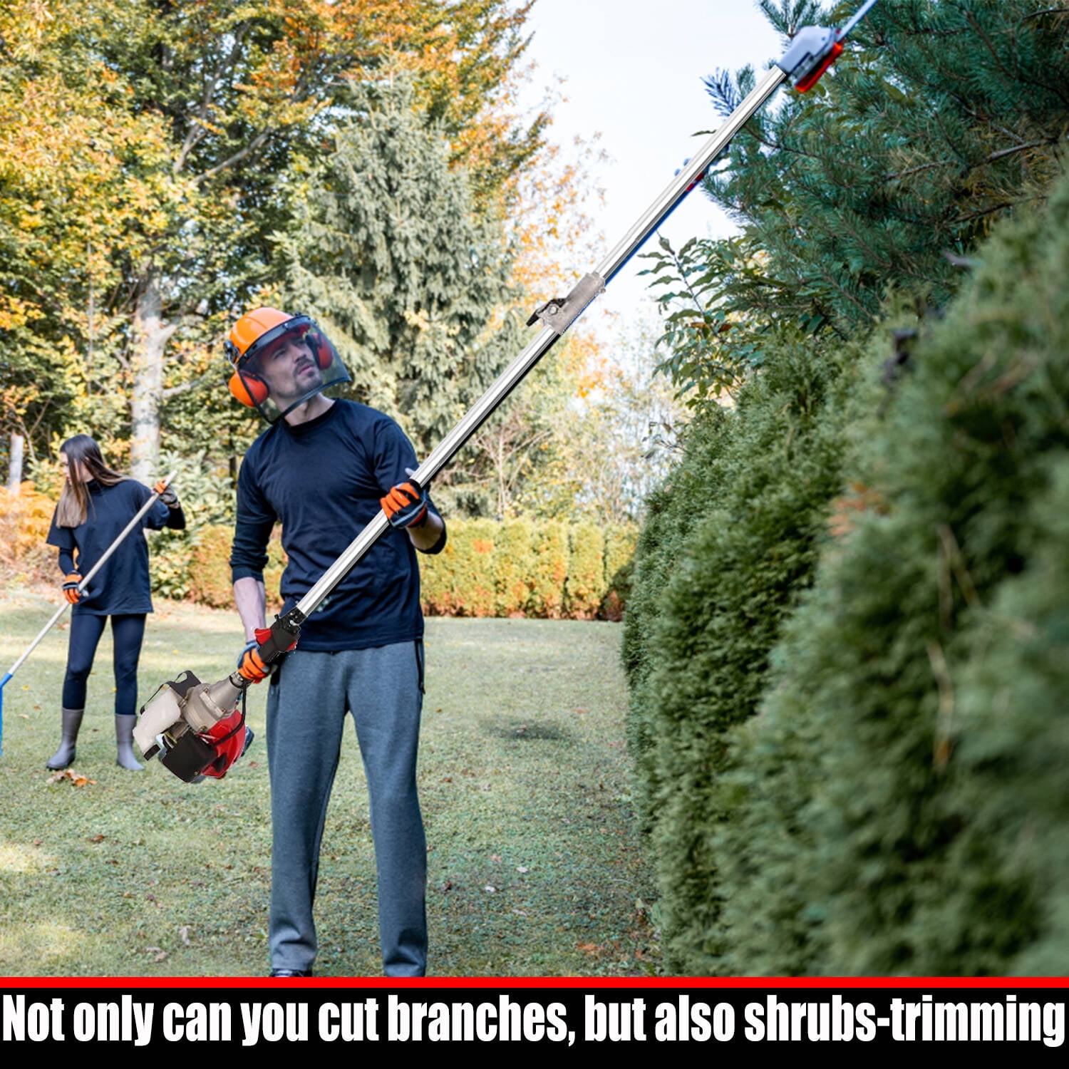 Adnoom 58cc Gas Pole Saw Chainsaw for Tree Trimming, Extendable Branch Cutter with 11.5 in Guide Bar (Red, 10 ft) vujqf