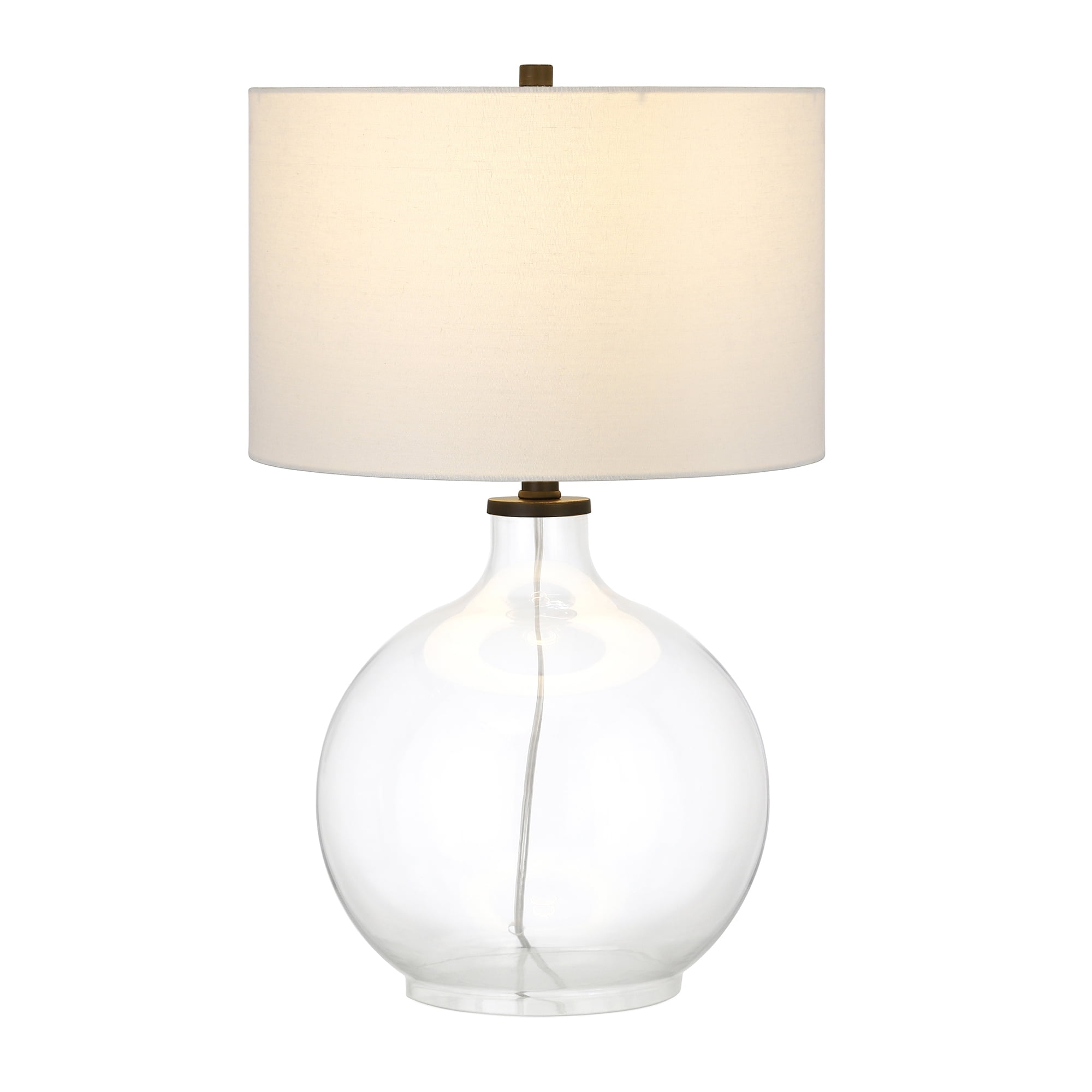 Evelyn&Zoe Modern Transitional Round Glass Table Lamp with Linen Shade (Black, 20 in Height) qd6bv