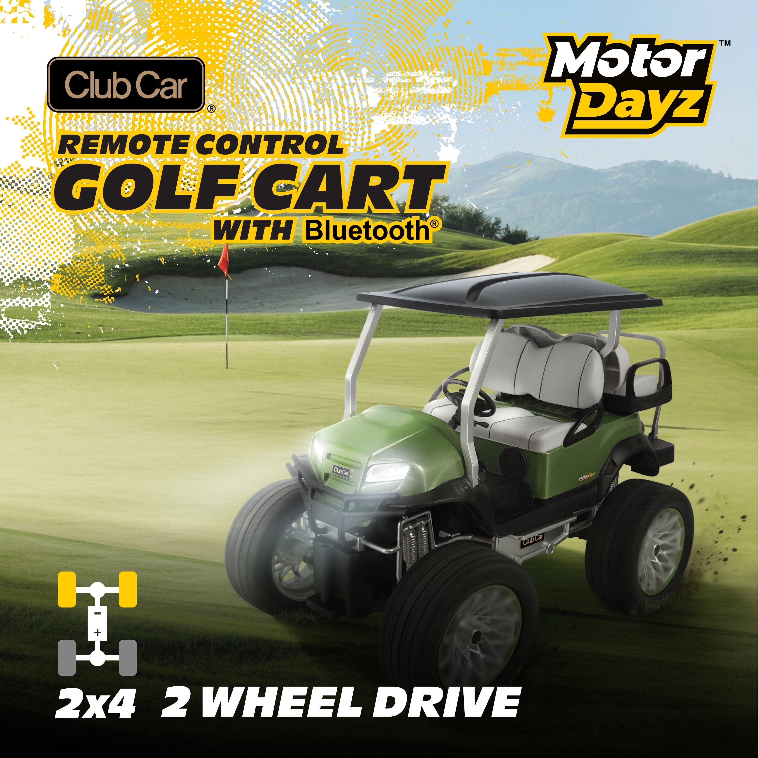 MotorDayz Radio Control Golf Cart Toy with Bluetooth Speaker and Working Lights (Green, 1:15 Scale) av5wz