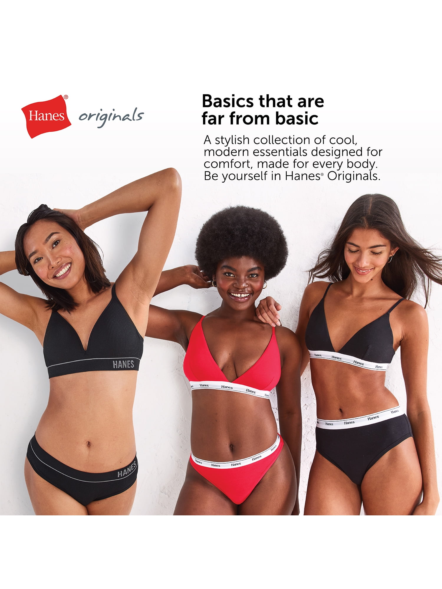 Hanes Originals Women's Stretch Triangle Bralette (Black, 2-Pack) adw5c