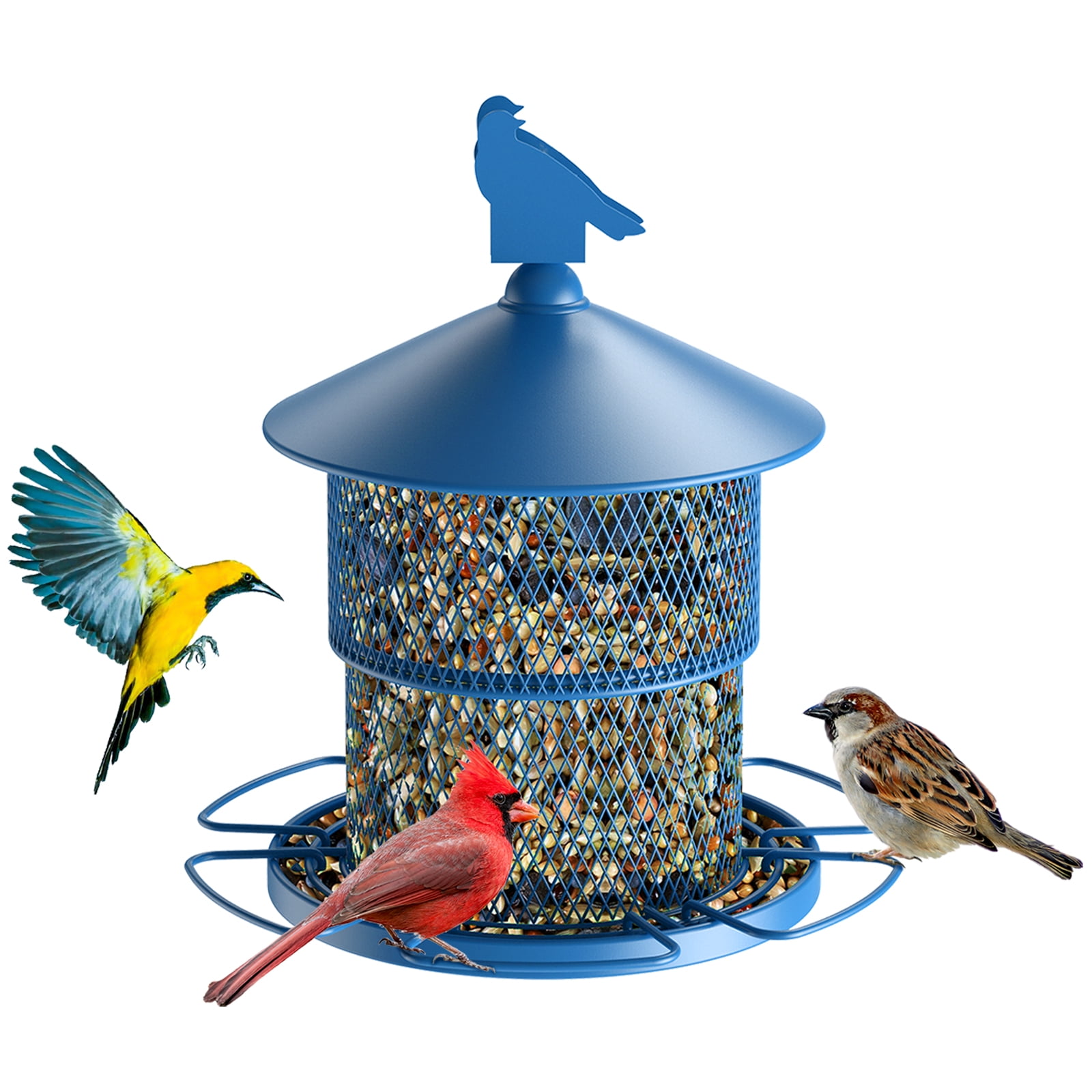 Digipettor Metal Wild Bird Feeder, Squirrel-Proof Hanging Seed Feeder for Garden and Yard (Blue, 4 lb) oarpn