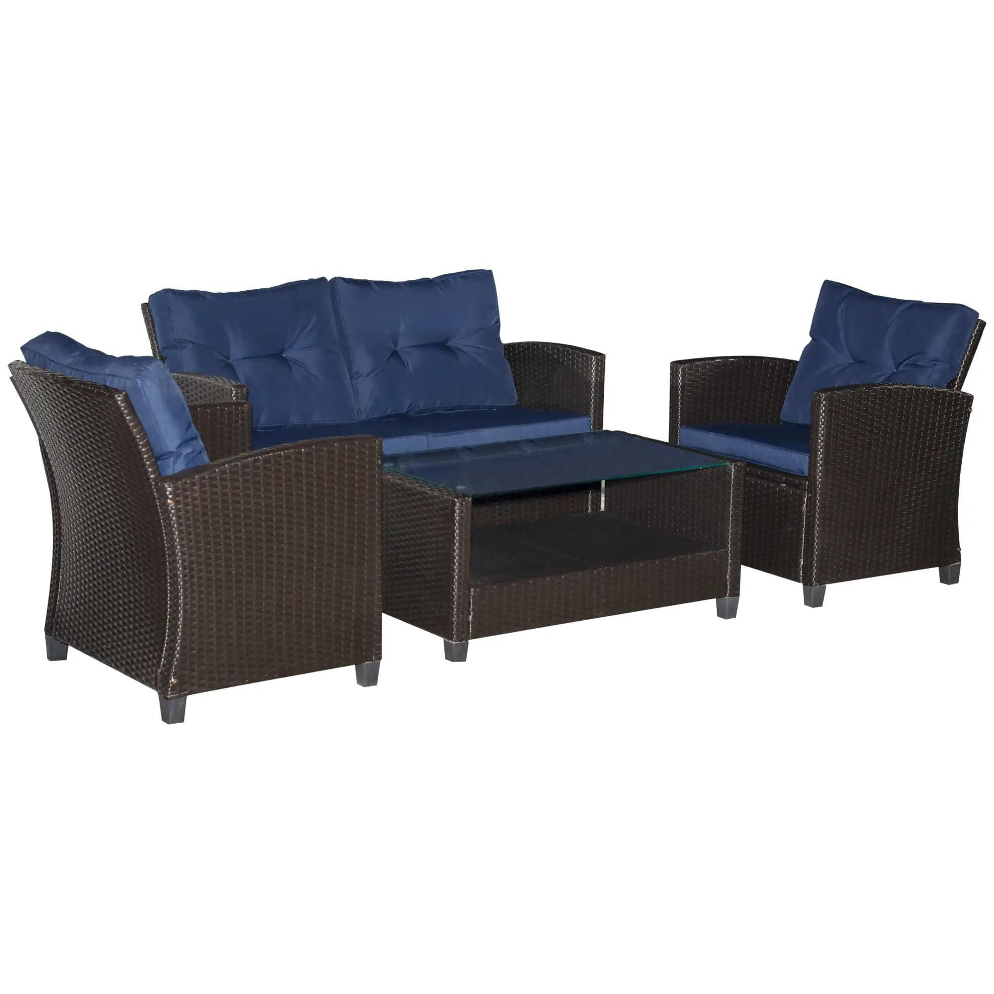 Resenkos 4-Piece Patio Furniture Set, Outdoor Sectional Sofa with Cushions (Blue, 4-Piece) rqcy2