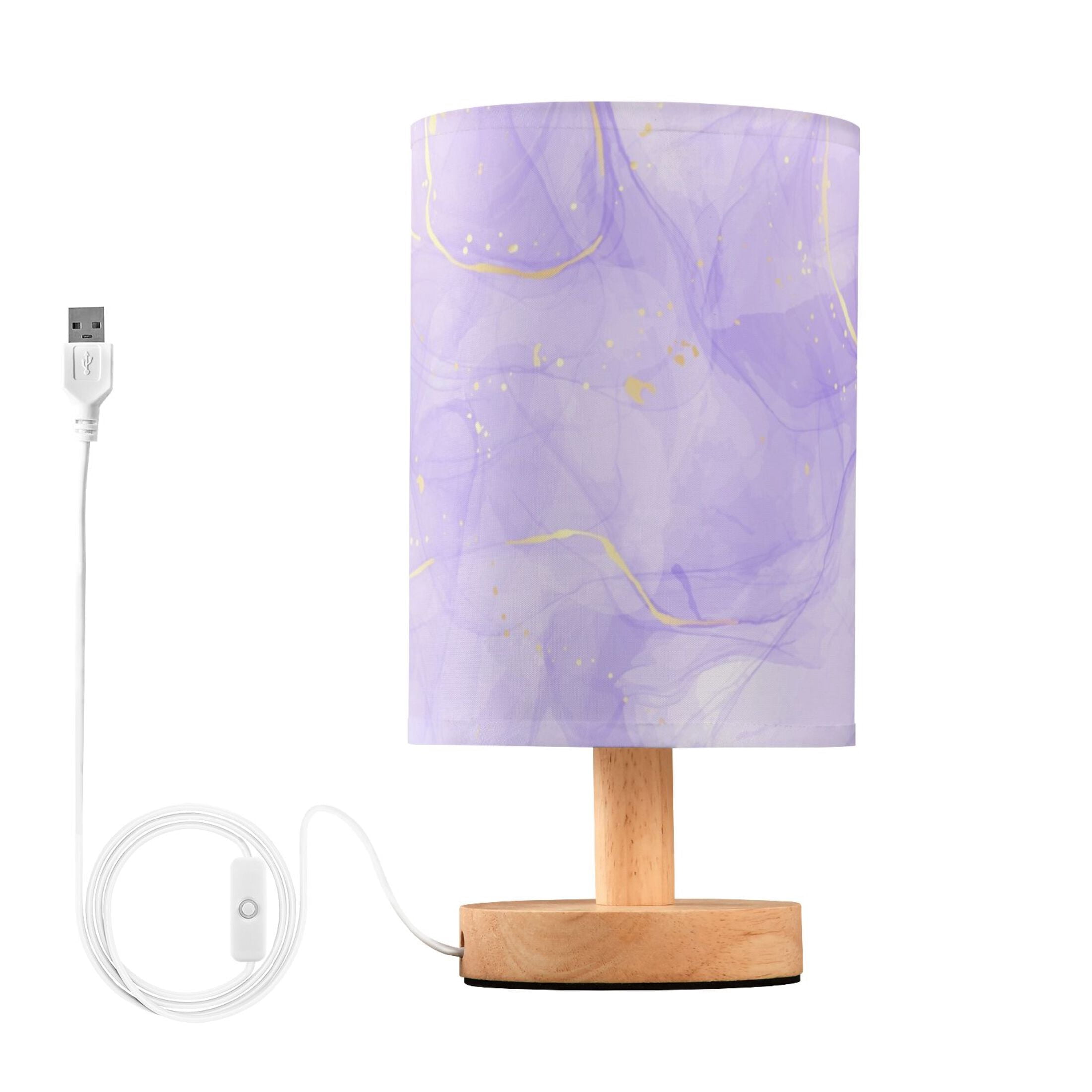 yggo Retro Cylinder Bedside Table Lamp with USB Charging Port and Linen Shade (Purple Lavender, 5.1 in x 9.7 in) 1zxep