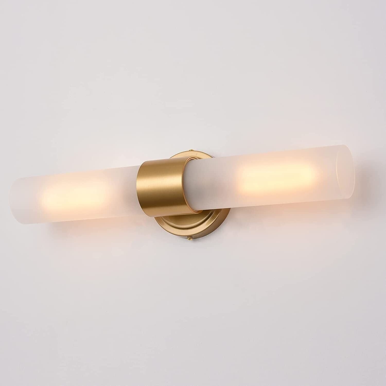 Moose Modern 2-Light LED Dimmable Wall Sconce with Frosted Glass Shades (Gold, 15 in) msexr