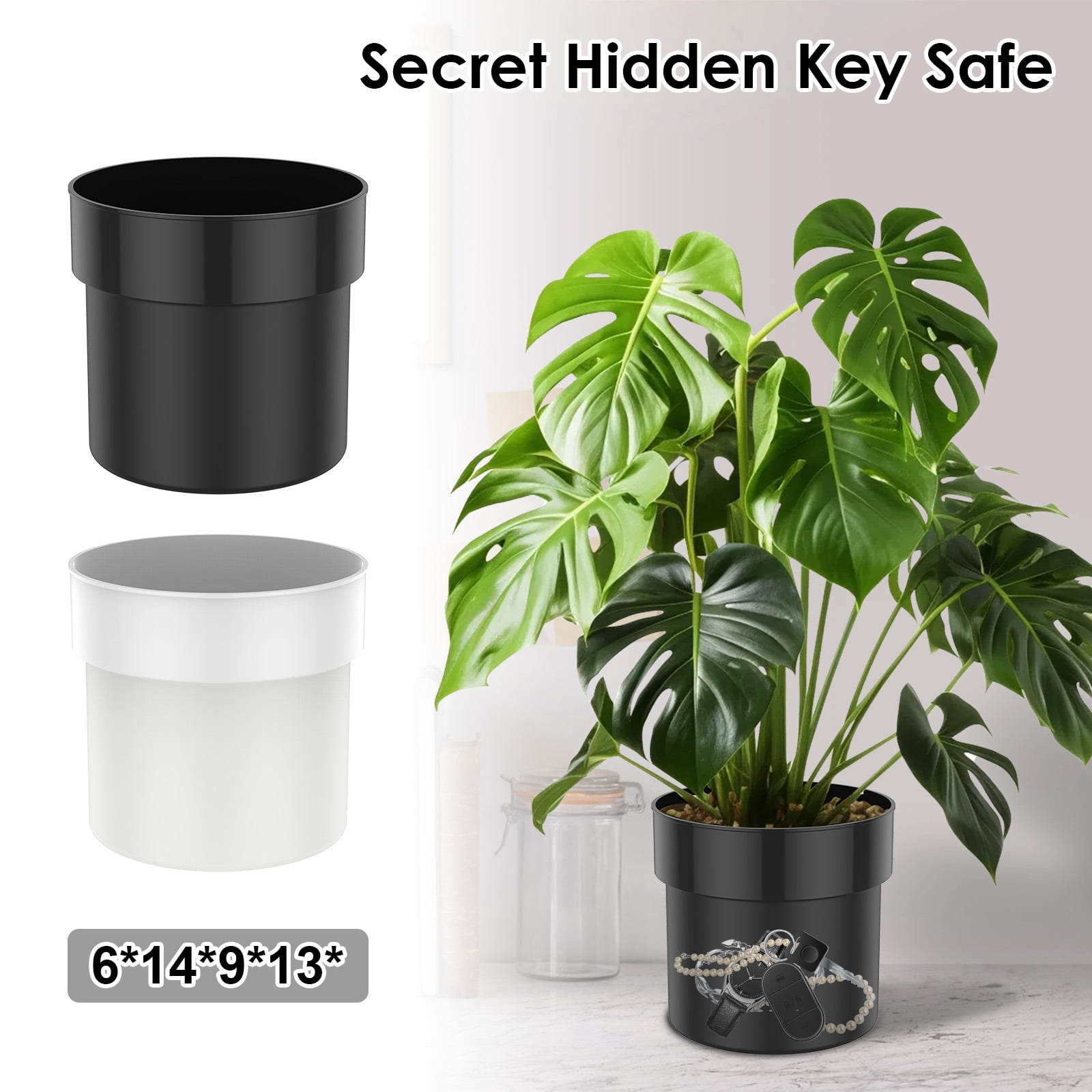 RZVNMKO Flower Pot Diversion Safe with Fireproof Money Bag and Lock (Black, 5.5 in Diameter) siffn
