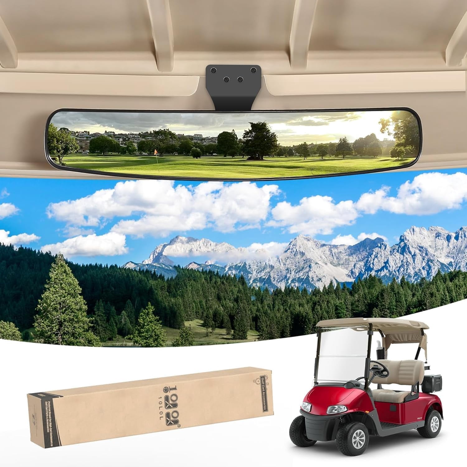 10L0L Extra Wide Golf Cart Rear View Mirror (Black, 16.5 in x 3.2 in) fxqsv