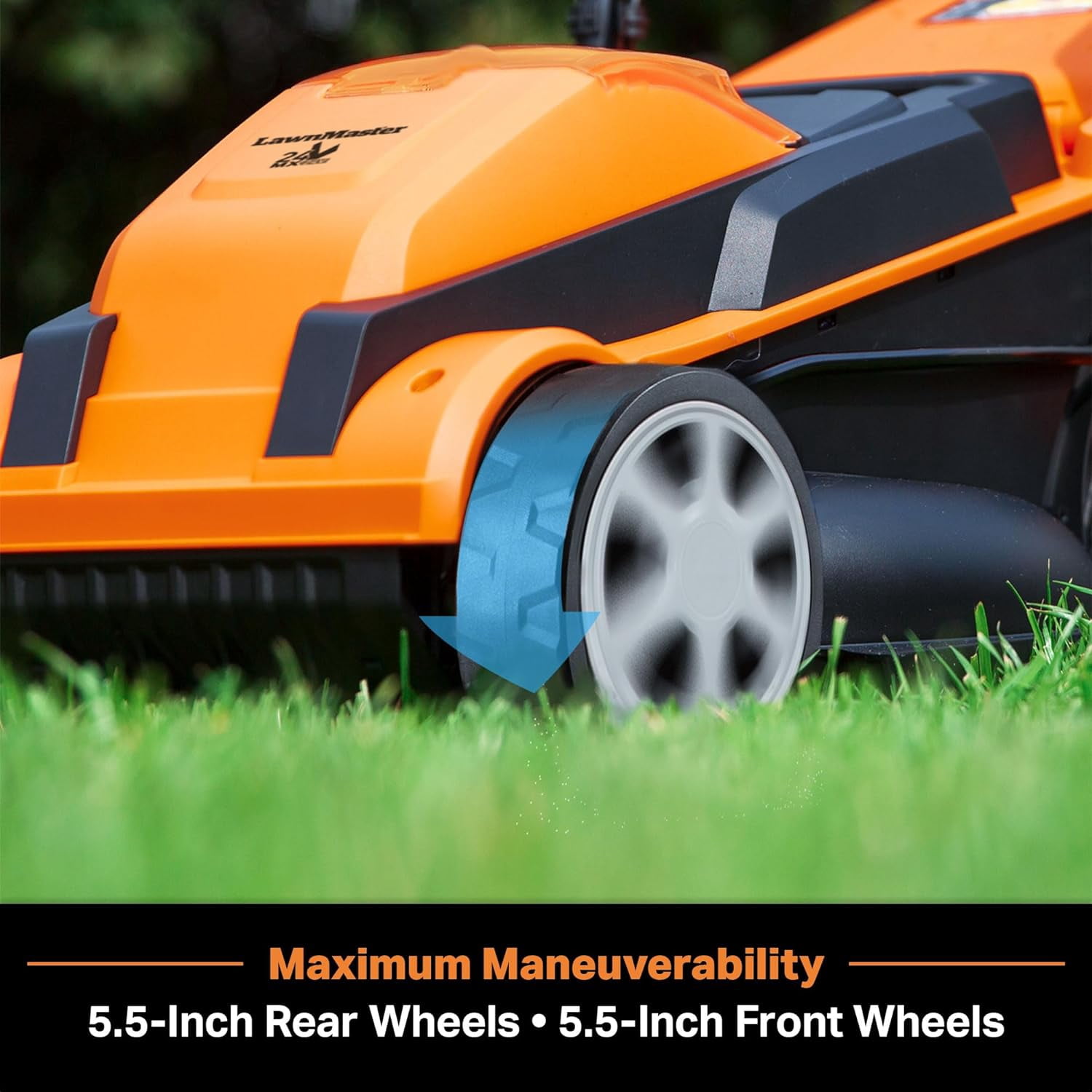LawnMaster 24V Max Cordless Lawn Mower and Leaf Blower Combo Kit (13-inch Deck, 2x4.0Ah Batteries) e5lbq