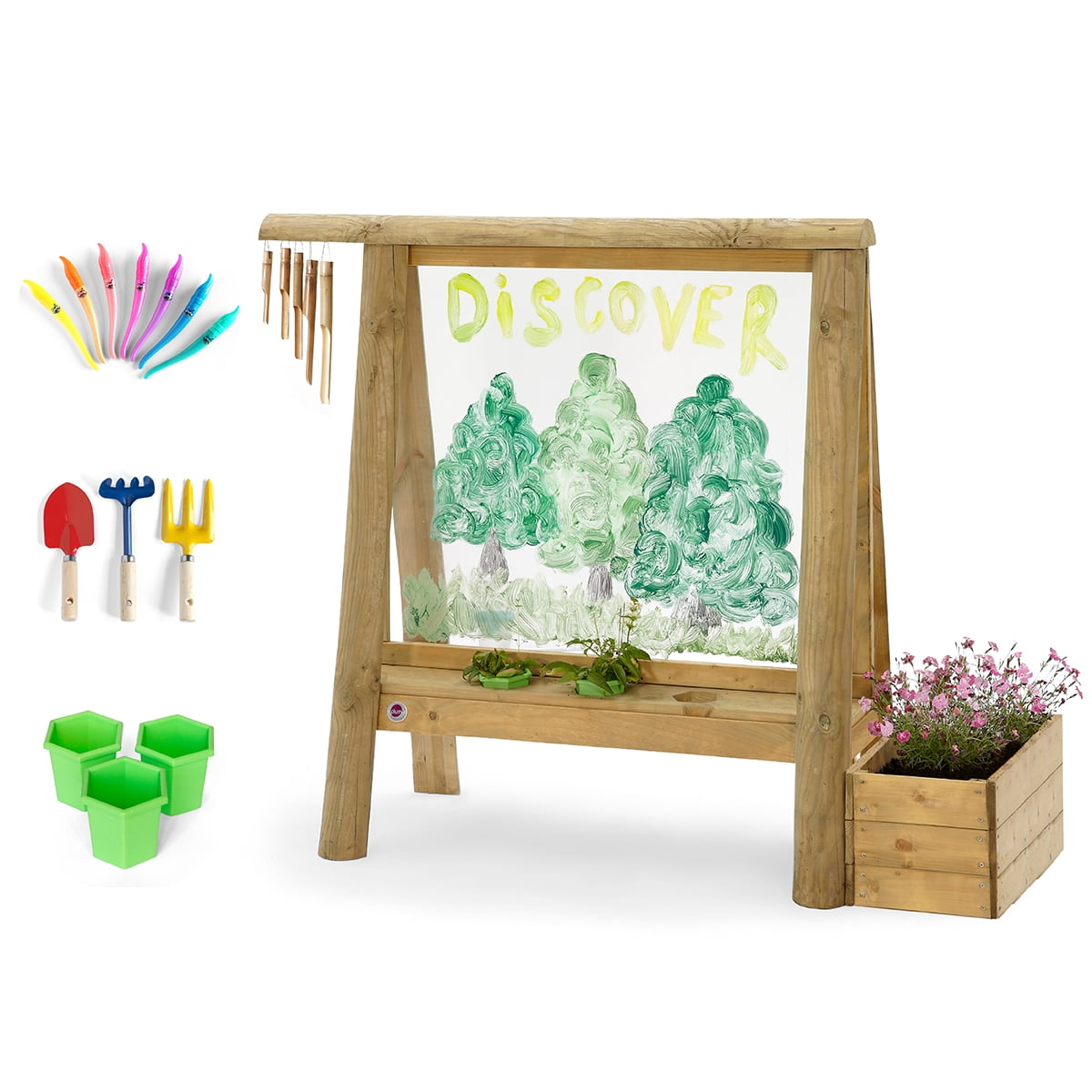 Plum Discovery Wooden Sandpit for Kids with Protective Cover and Groundsheet (59 in x 59 in x 7 in) xt1cb