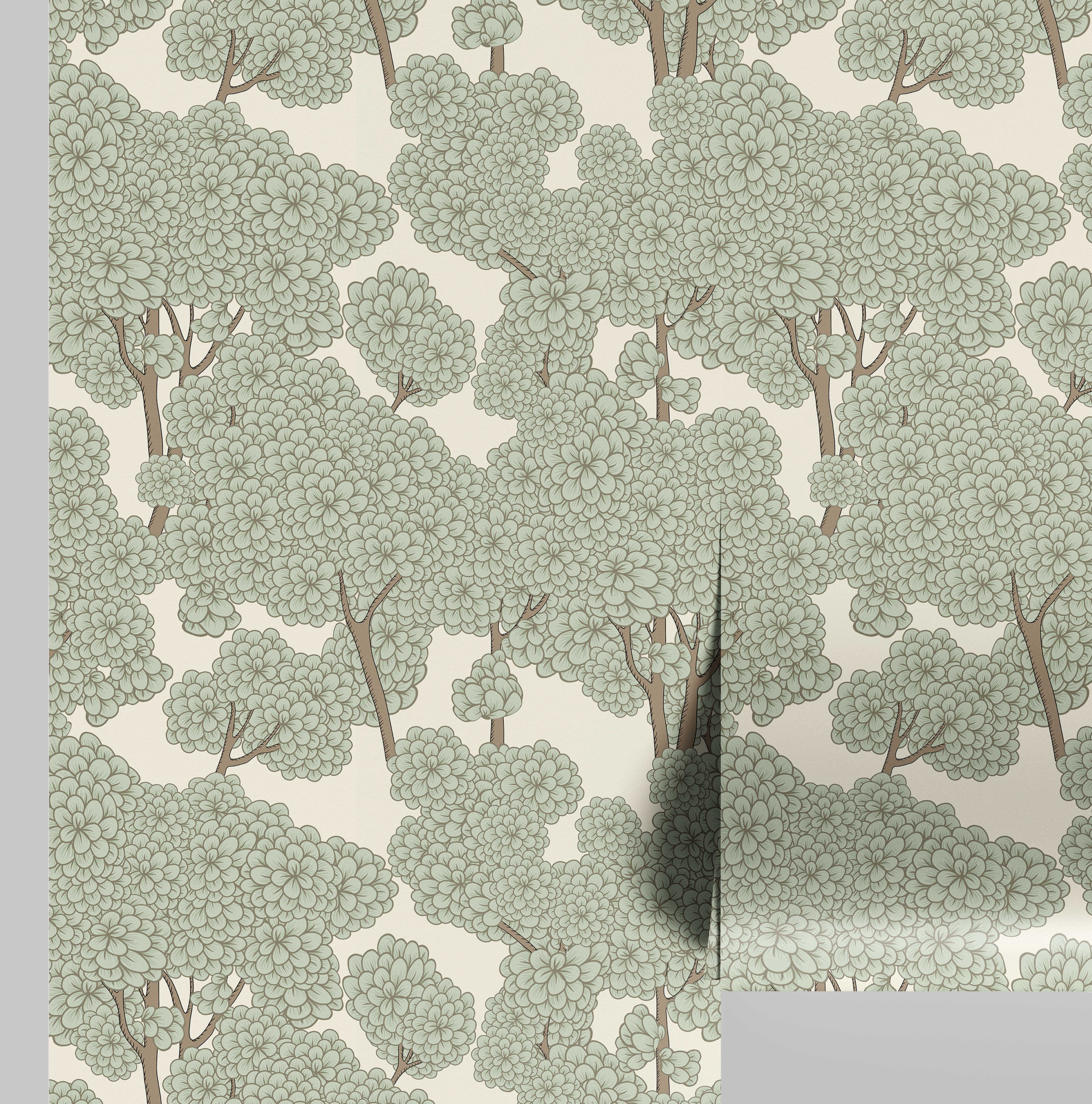 S4Sassy Peel and Stick Wallpaper, Floral Tree Canopy Asian Style Wall Mural, Waterproof Vinyl Wall Covering (Green, 25 in x 360 in) wzhkb