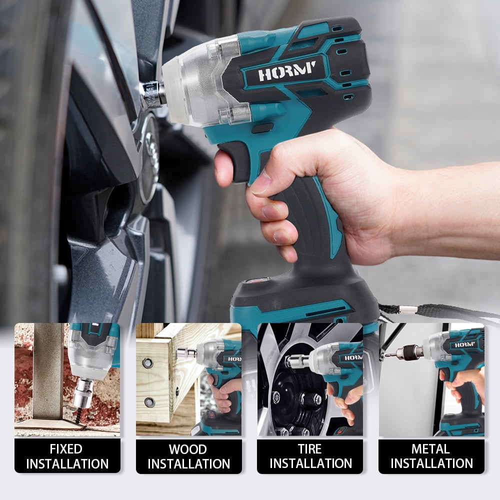 HORMY Cordless Impact Wrench, Brushless Motor Power Tool with 2 Batteries & LED Light (Blue, 1/2 in) t6r9k