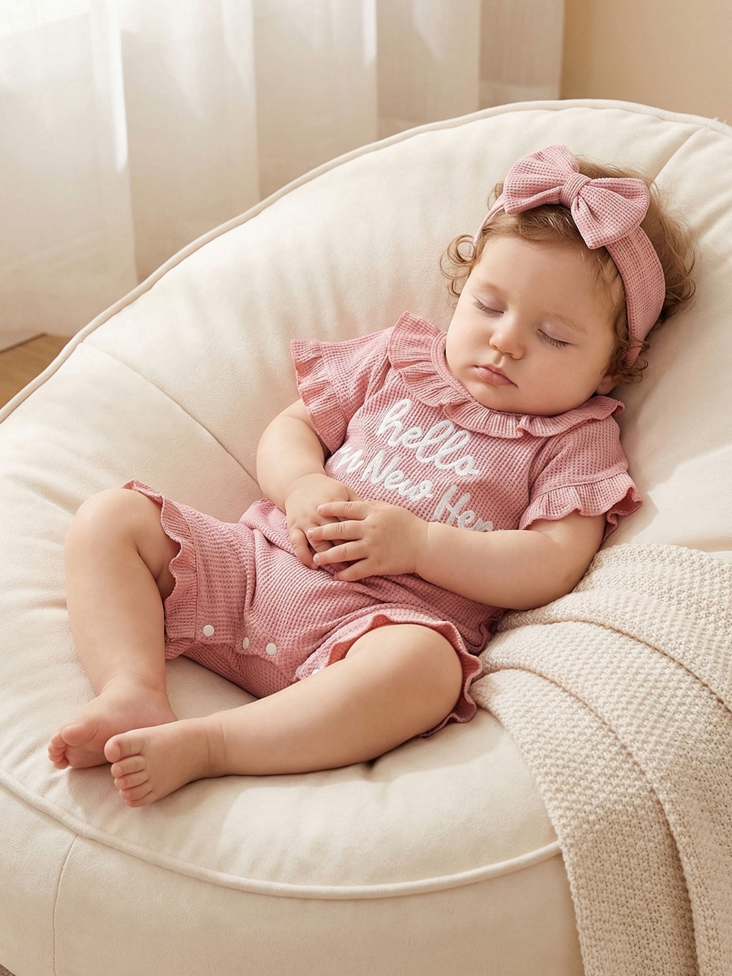 BemeyourBBs Newborn Baby Girl Summer Romper and Headband Set (Pink, Preemie) vm8b2