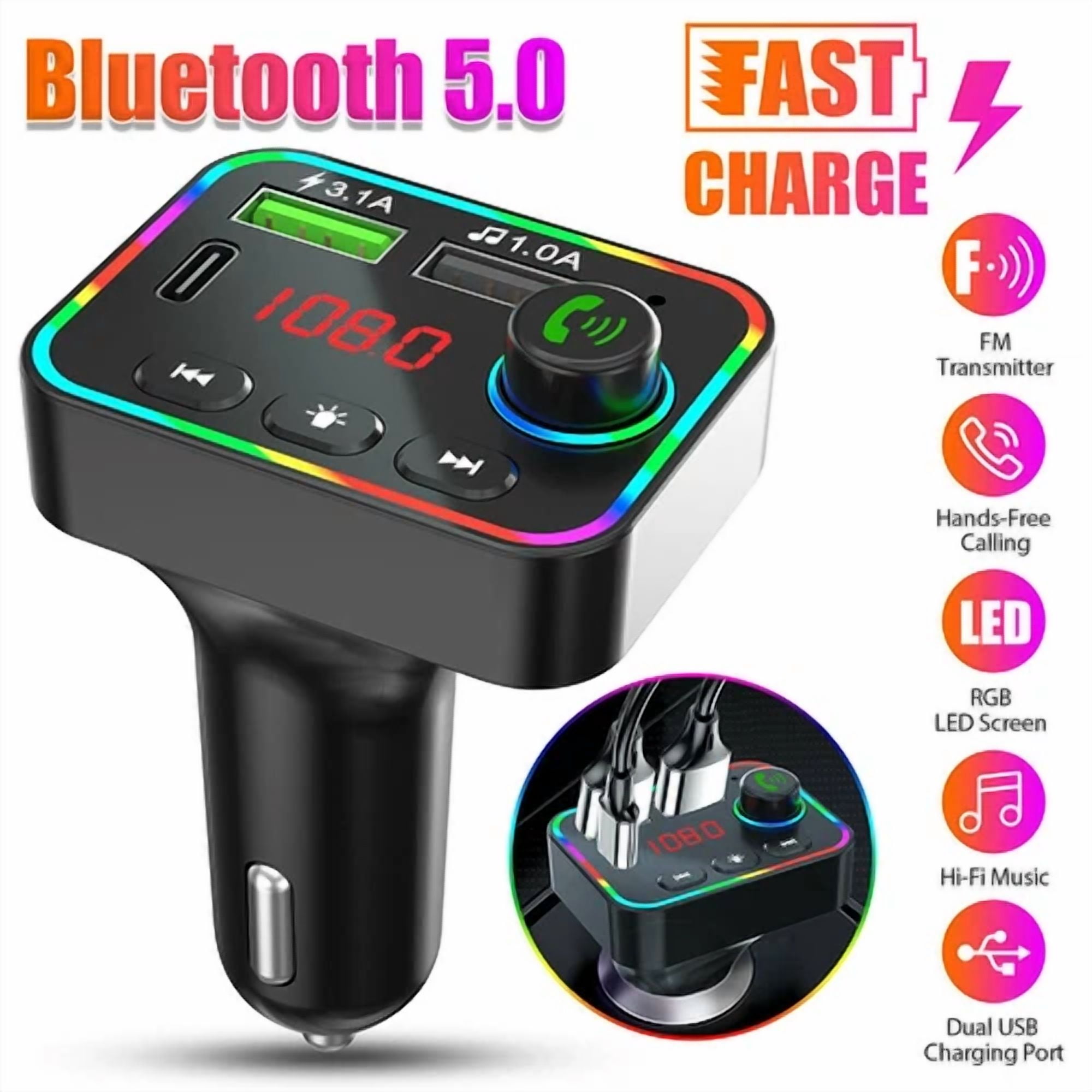 Rhea Bluetooth 5.0 Car Wireless FM Transmitter Adapter (Dual USB PD Charger, Aux, Hands-Free) r8z7j
