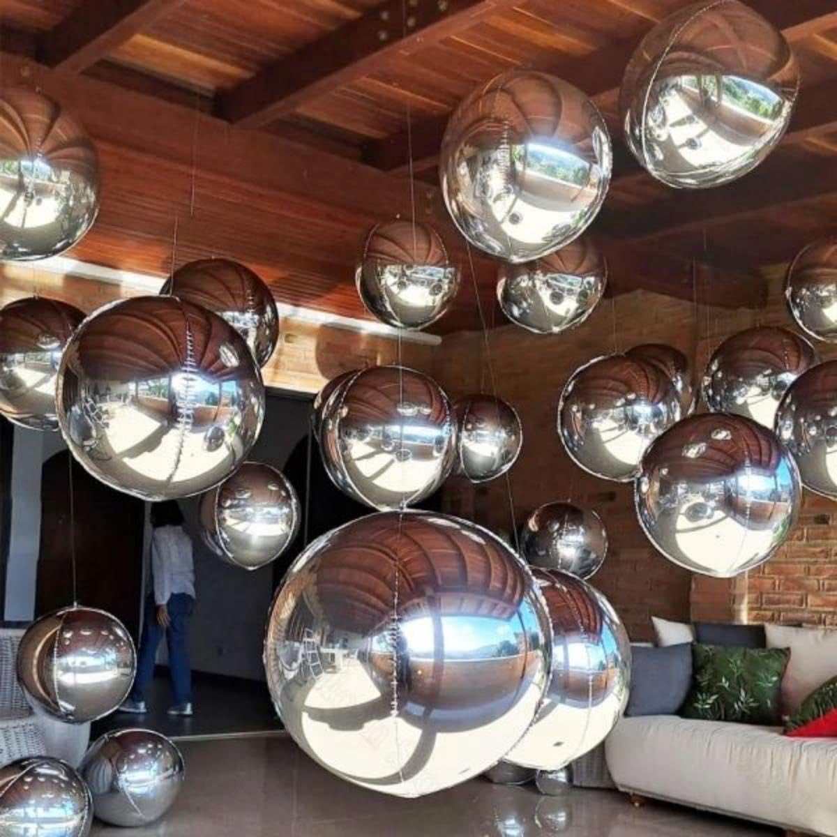 Generic 4D Metallic Silver Sphere Foil Balloons (Assorted Sizes, 12 Pack) welyz