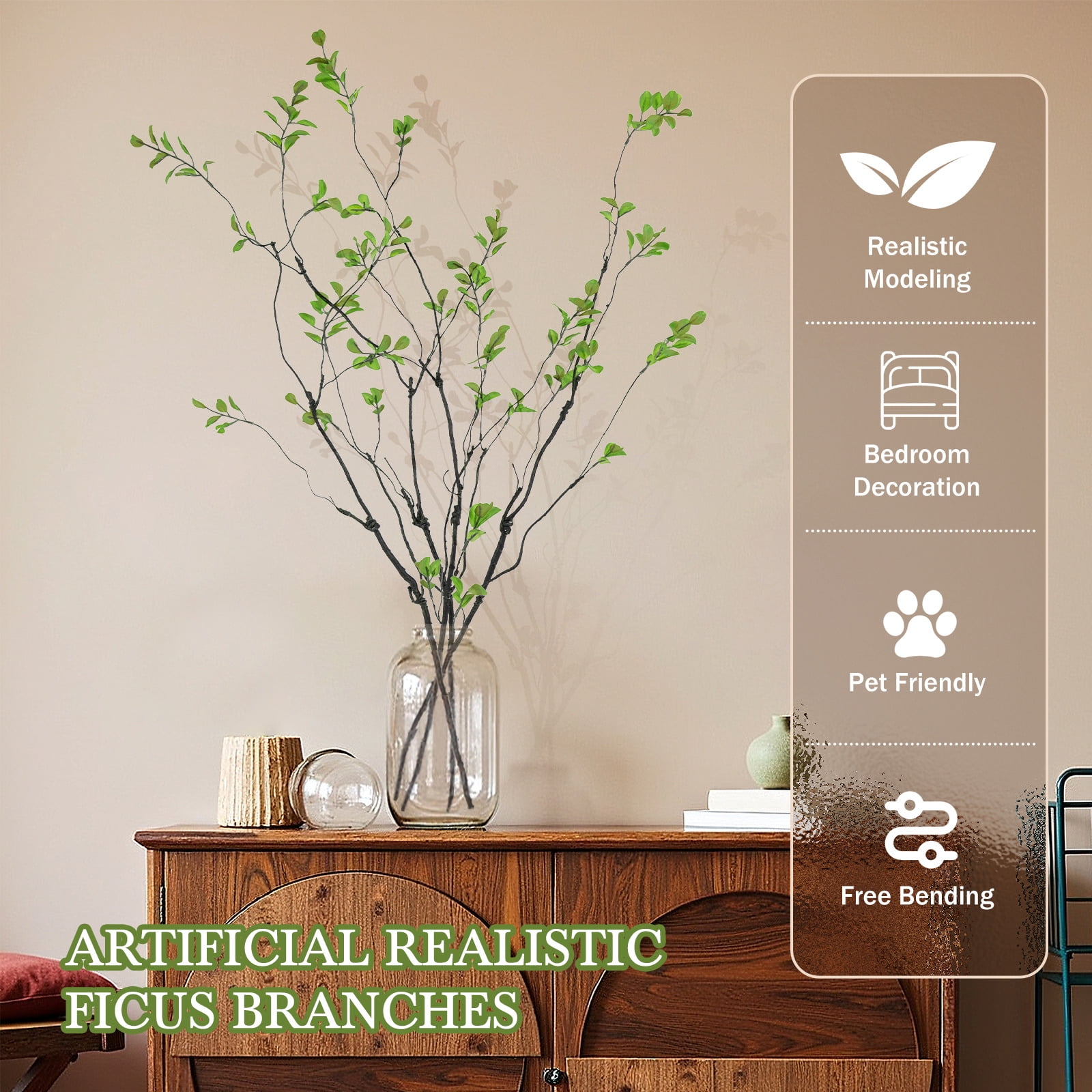 SANMADROLA Artificial Ficus and Eucalyptus Branches for Home Decor (Green, 38 in, 4 Pack) uc4uw