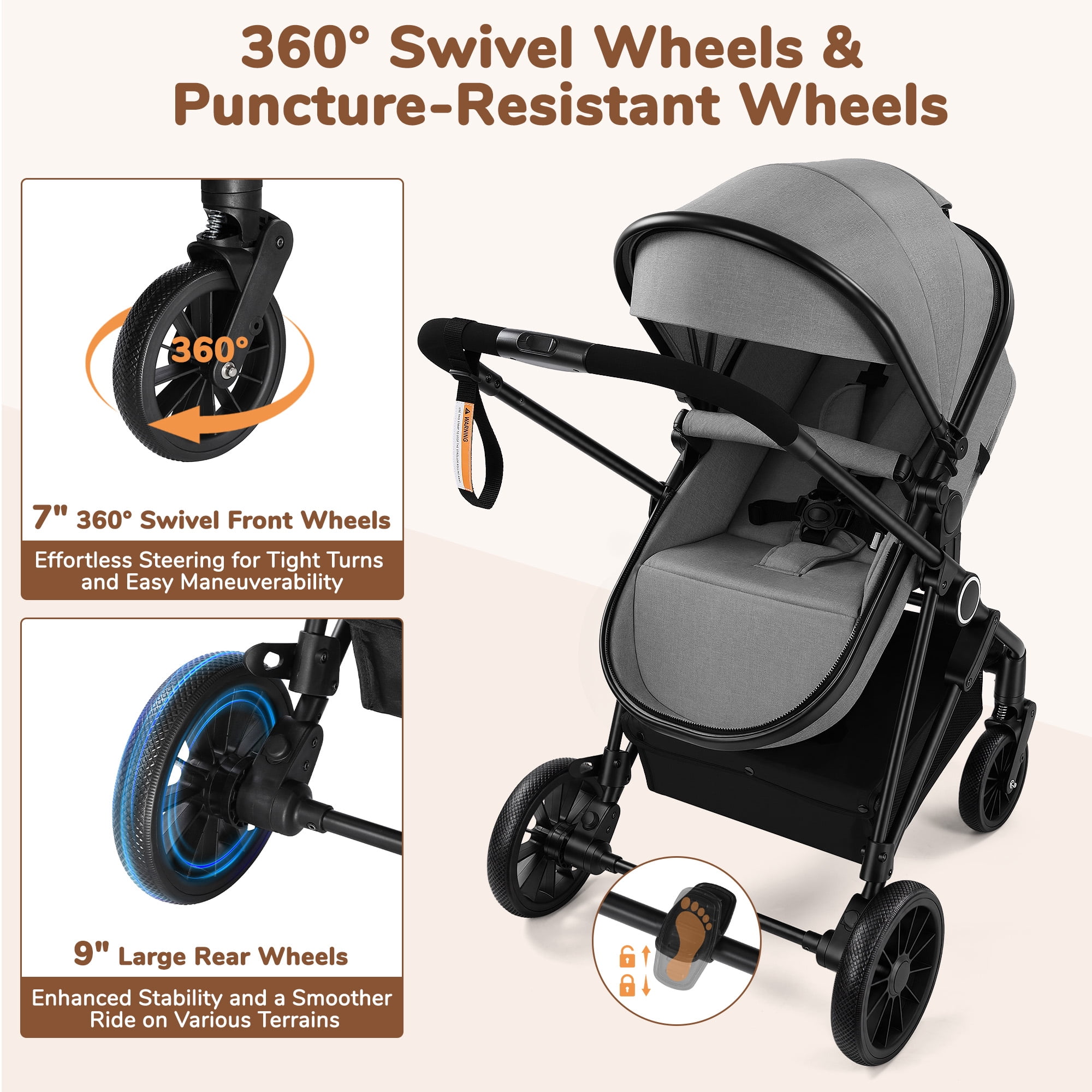 Vomeast Foldable Lightweight Travel Stroller with Reversible Seat and 5-Point Harness (Grey, 33 lb Capacity) 1lvg6