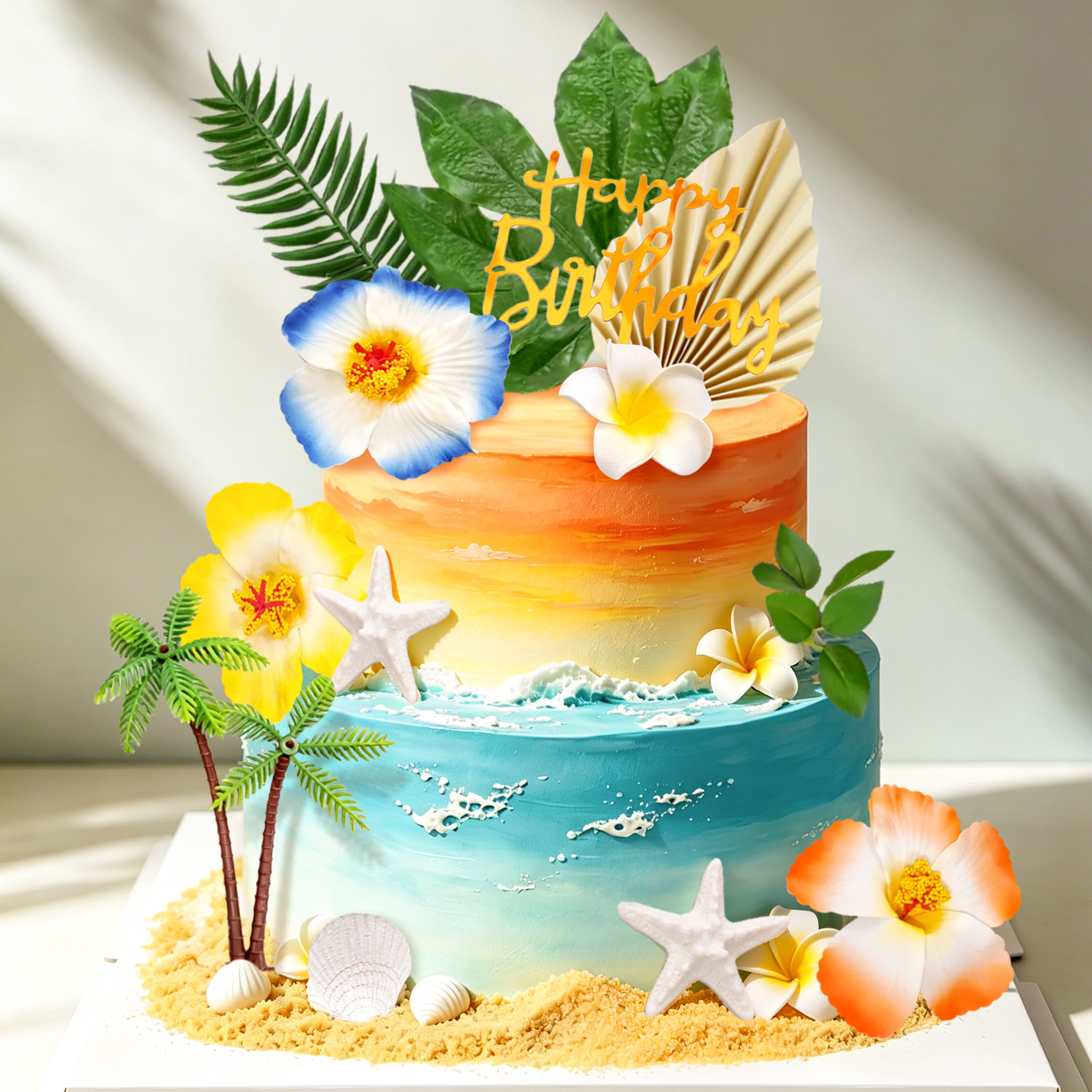 Roaring Good Time Hawaiian Beach Ocean Cake Topper Set (Tropical Party Decor, 16-Piece) h16uz