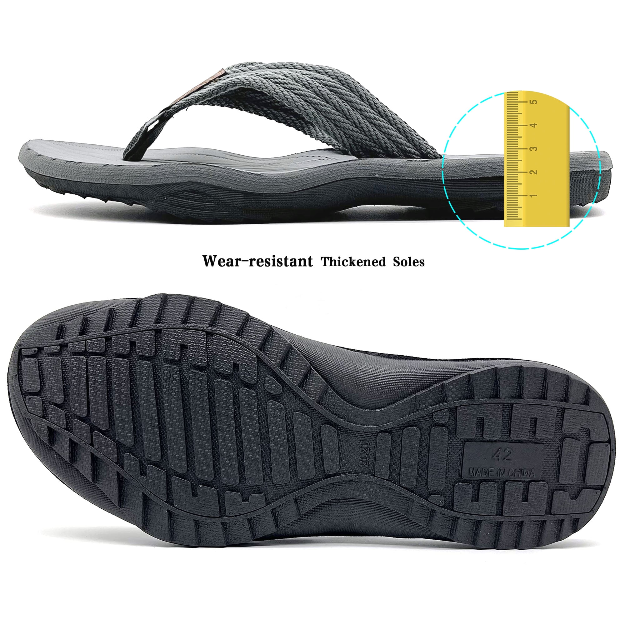 Ecetana Men's Flip Flops Comfort Thong Sandals Non-Slip Beach Footwear (Grey, 10 US) wdcwp