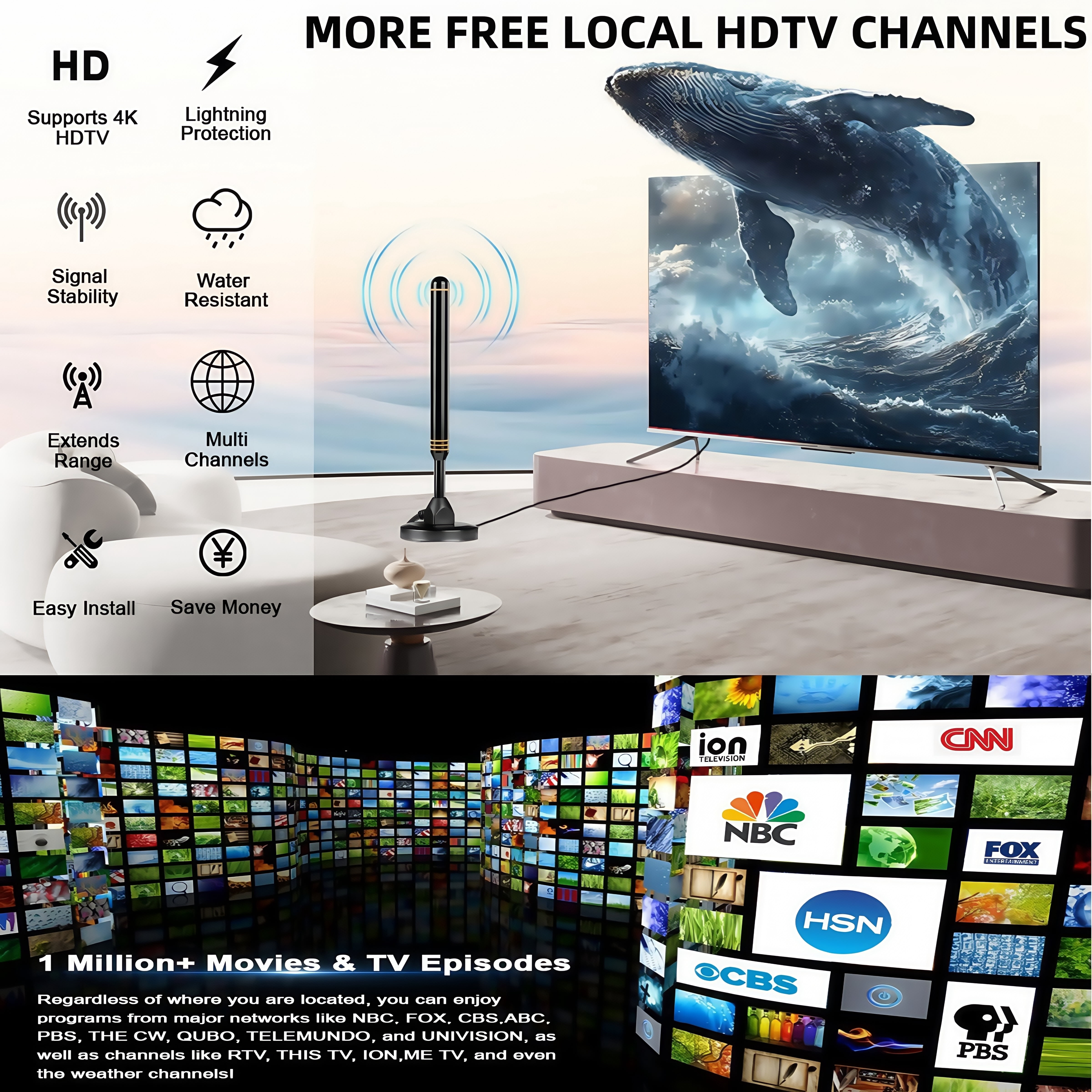 DNXNIAIFY Amplified HD TV Antenna for Local Channels (Orange, 1 Pack) wdhp1