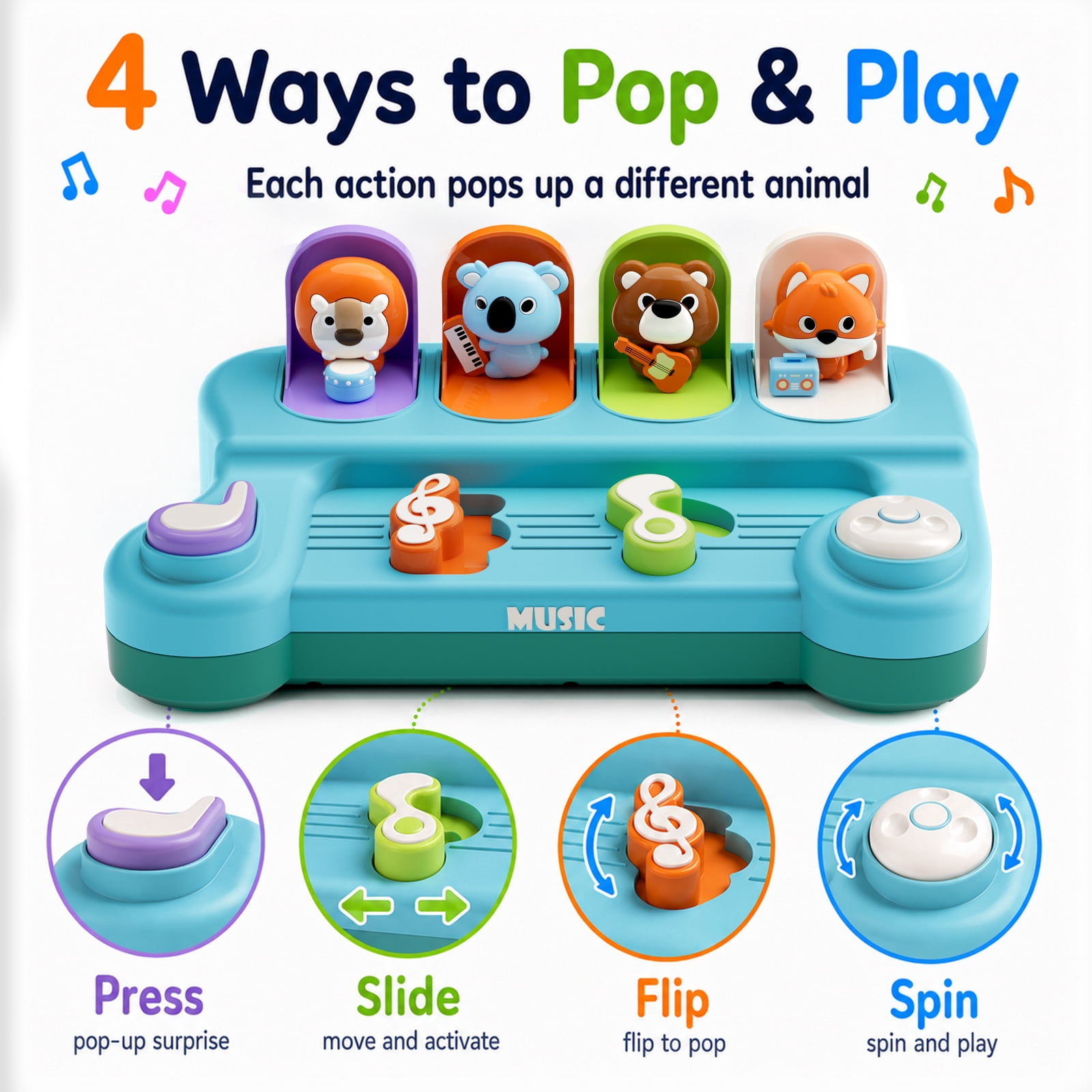 Dimoarch Pop Up Interactive Musical Toy for Toddlers, Educational Cause and Effect Activity Center (14.01 x 8.31 x 4.37 in) fd5a6