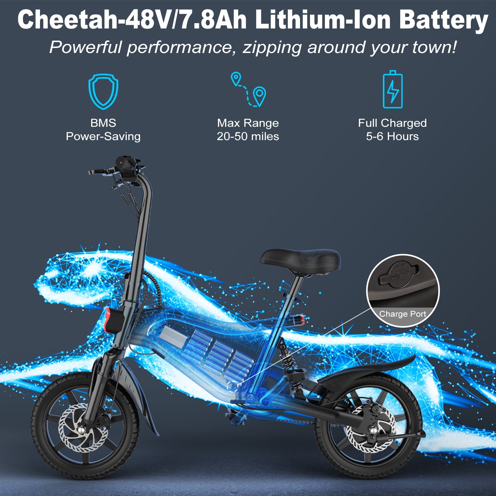 ANCHEER Peak 500W Electric Bike, Foldable Commuter E-Bike with Dual Suspension and LCD Display (Black, 14 in) hns0w