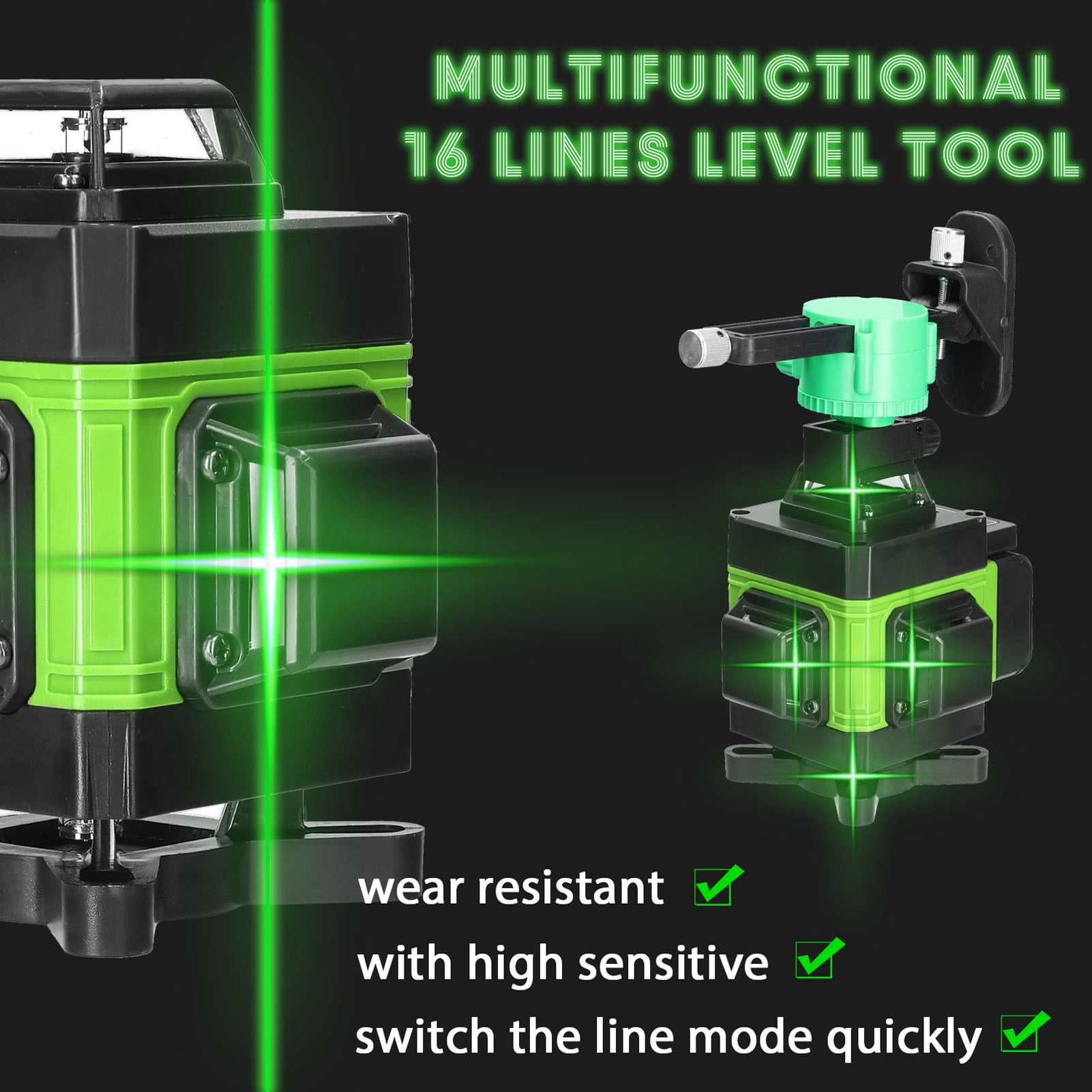 WMWZM 16-Line Green Laser Level with Remote (4x360 Degree Self-Leveling Tool for Construction and Tiling) stv10