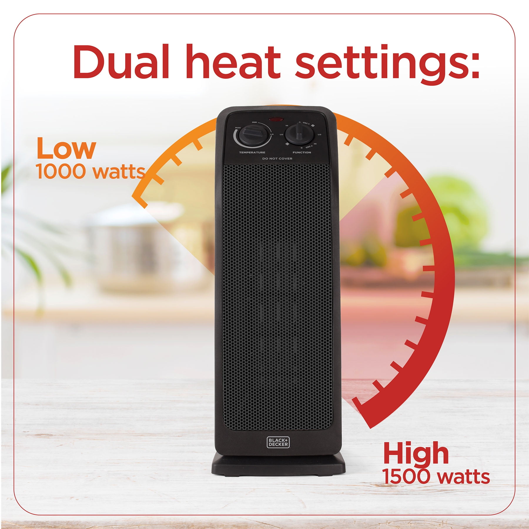 BLACK+DECKER Electric Ceramic Tower Space Heater (Black, 1500 Watt) 00ged