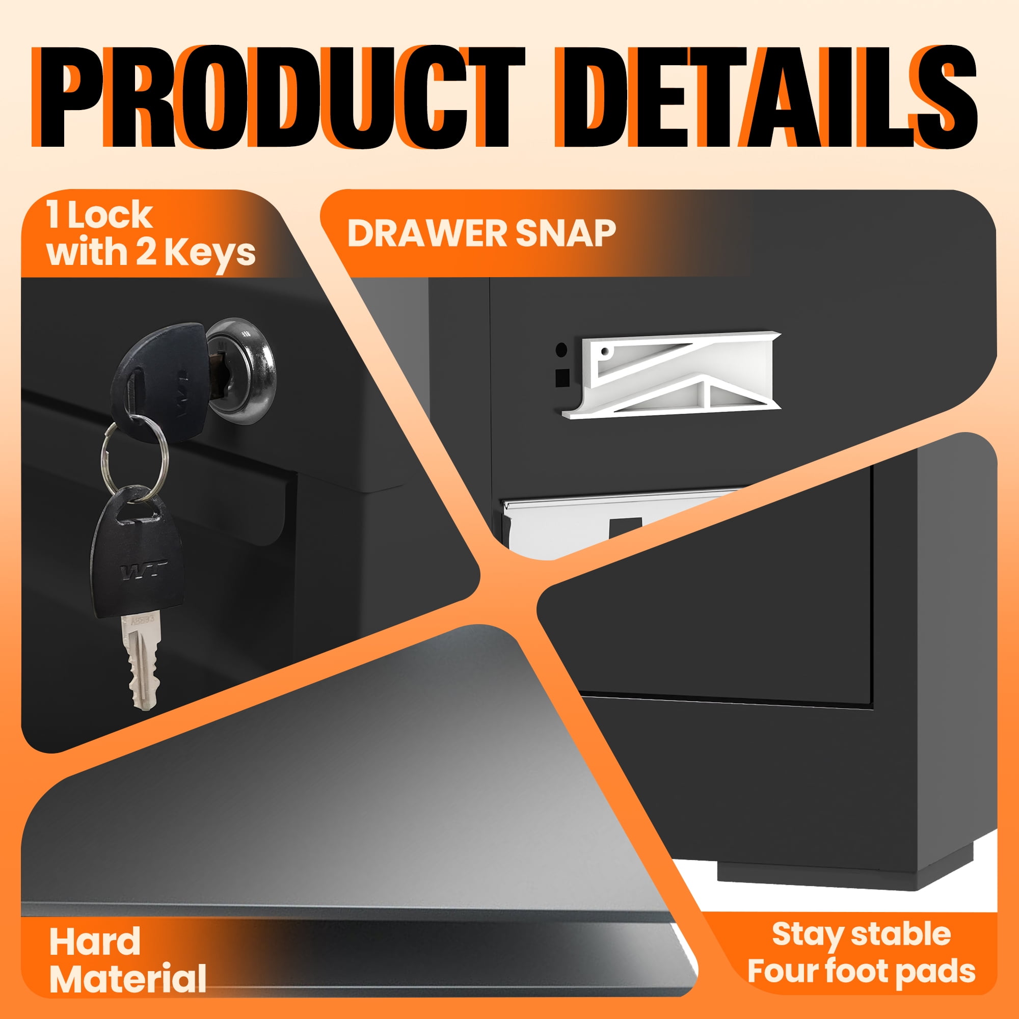 BIZOEIRON 3-Drawer Vertical Filing Cabinet with Lock, Heavy-Duty Steel Office Storage for Legal and Letter Files (Black) r9qb8